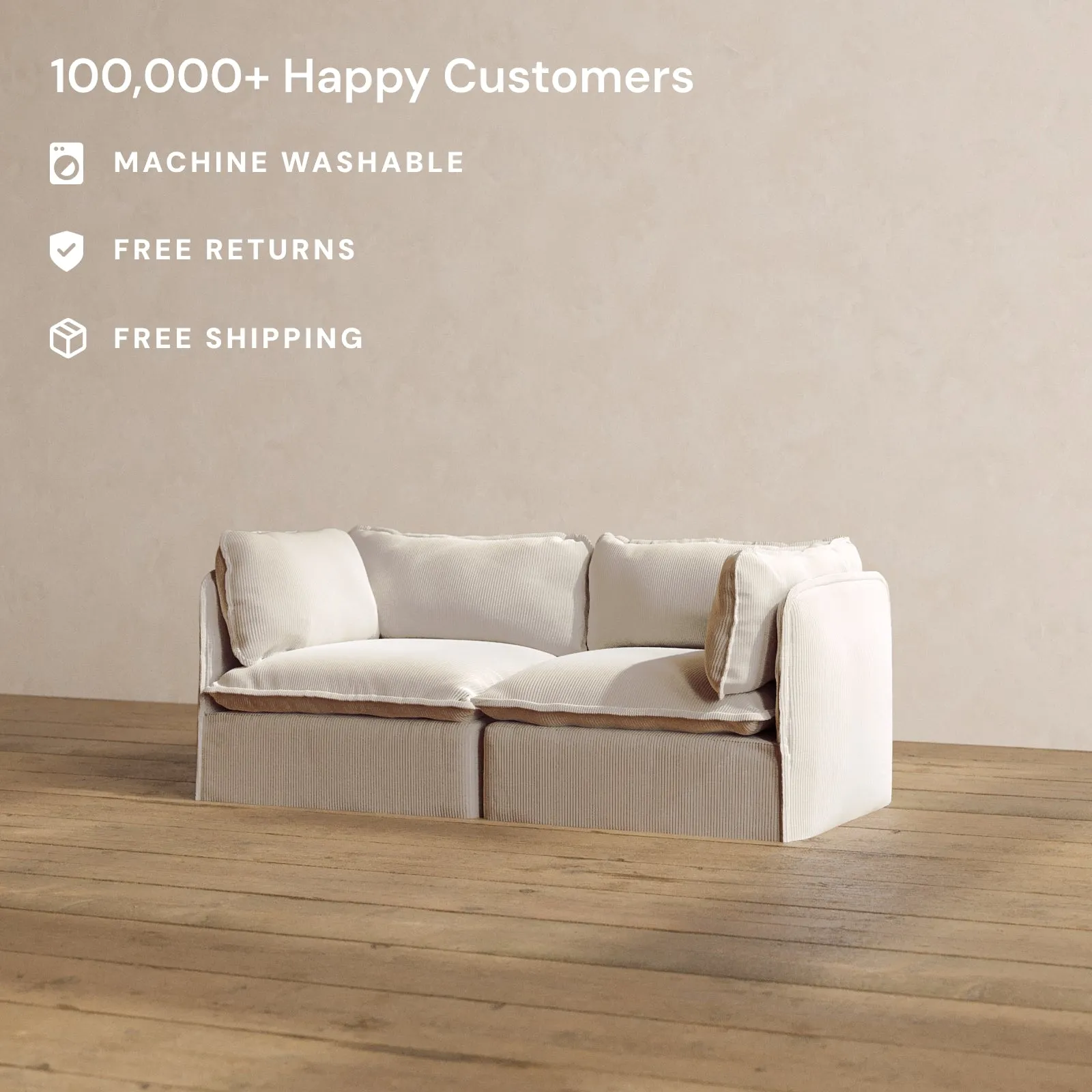 Modular Washable 2-Seater in Milk | Deluxe  Seat | Cloud Pillow