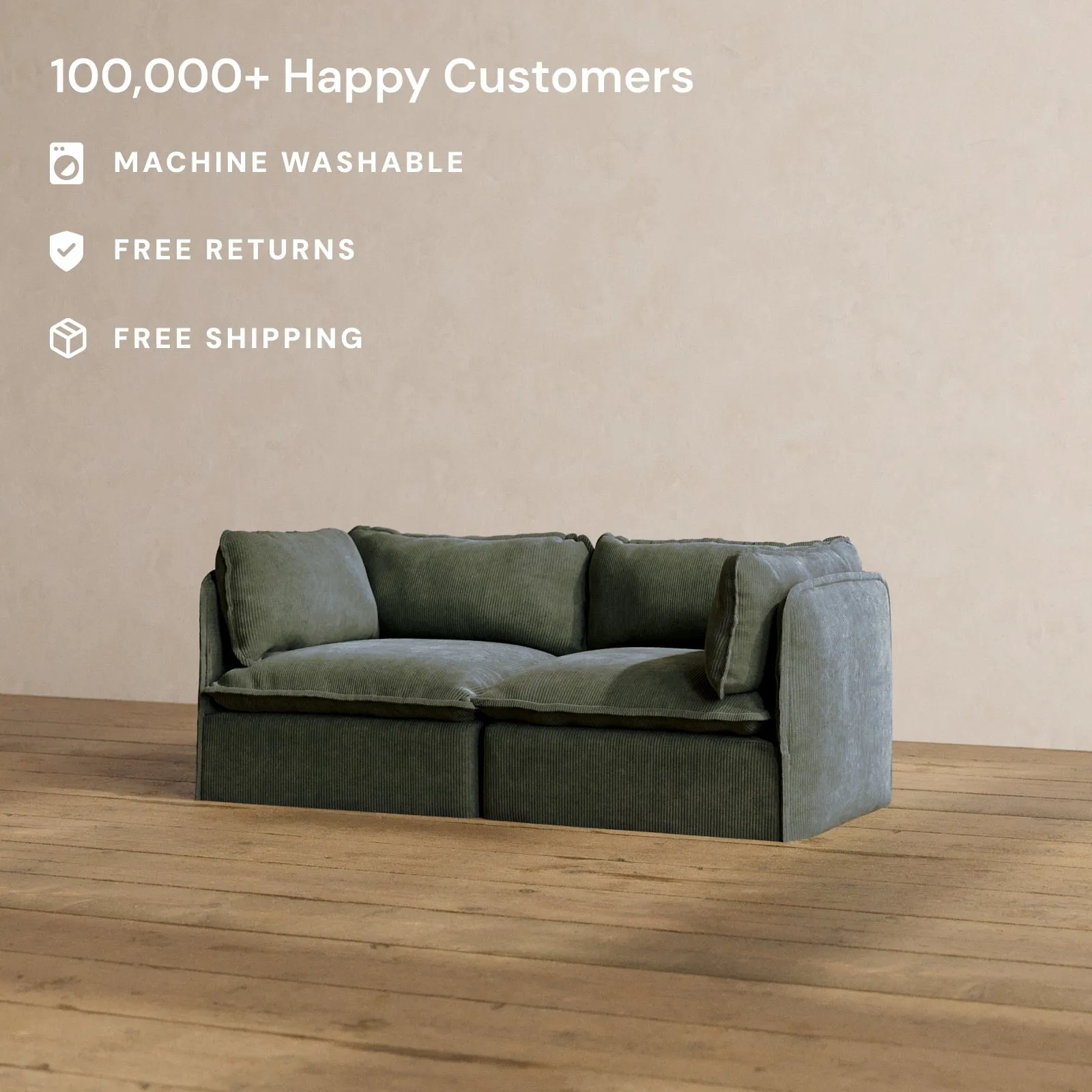 Modular Washable 2-Seater in Olivine | Deluxe  Seat | Cloud Pillow