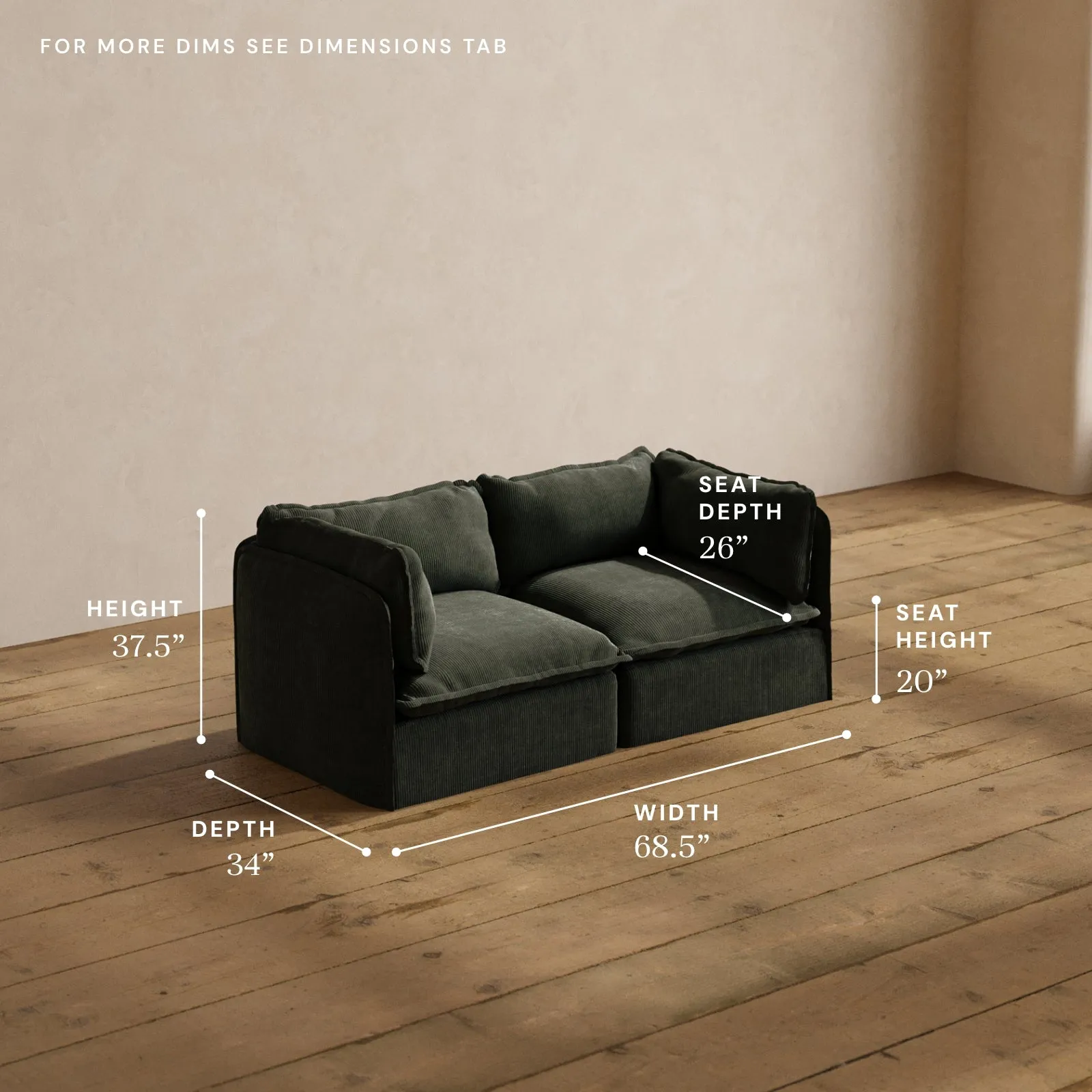 Modular Washable 2-Seater in Olivine | Deluxe  Seat | Cloud Pillow