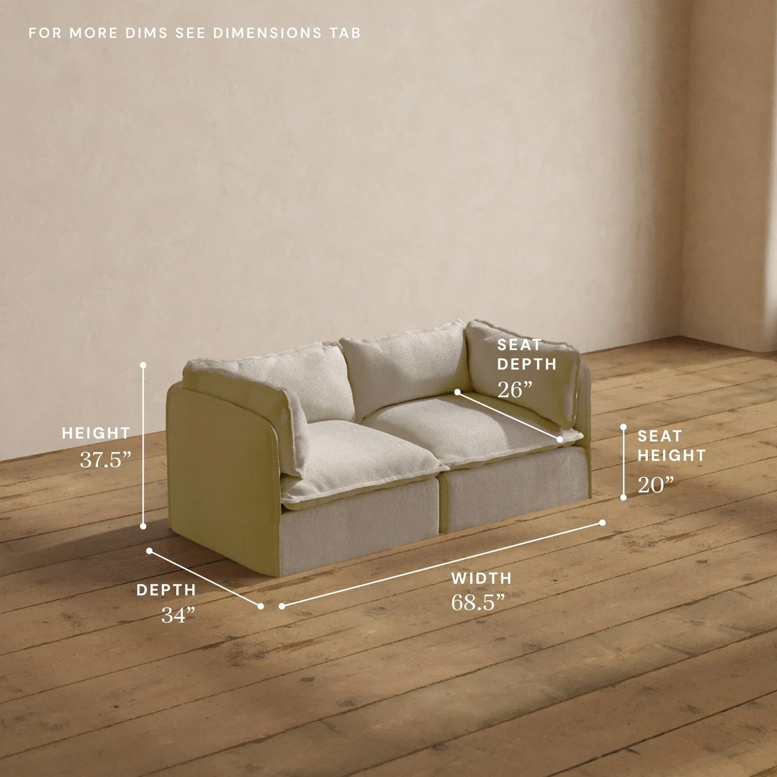 Modular Washable 2-Seater in Powder | Deluxe  Seat | Cloud Pillow