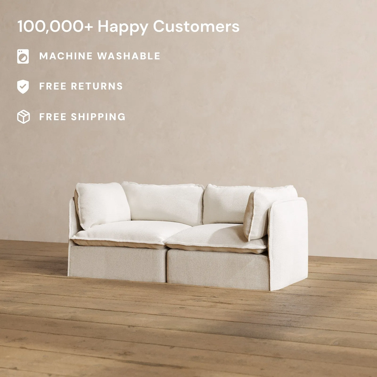 Modular Washable 2-Seater in Powder | Deluxe  Seat | Cloud Pillow