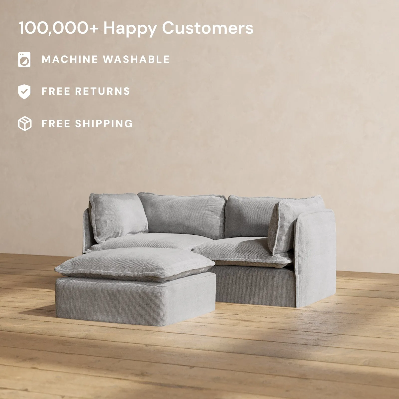 Modular Washable 2-Seater   Ottoman in Ash | Memorix  Seat | Contour Pillow