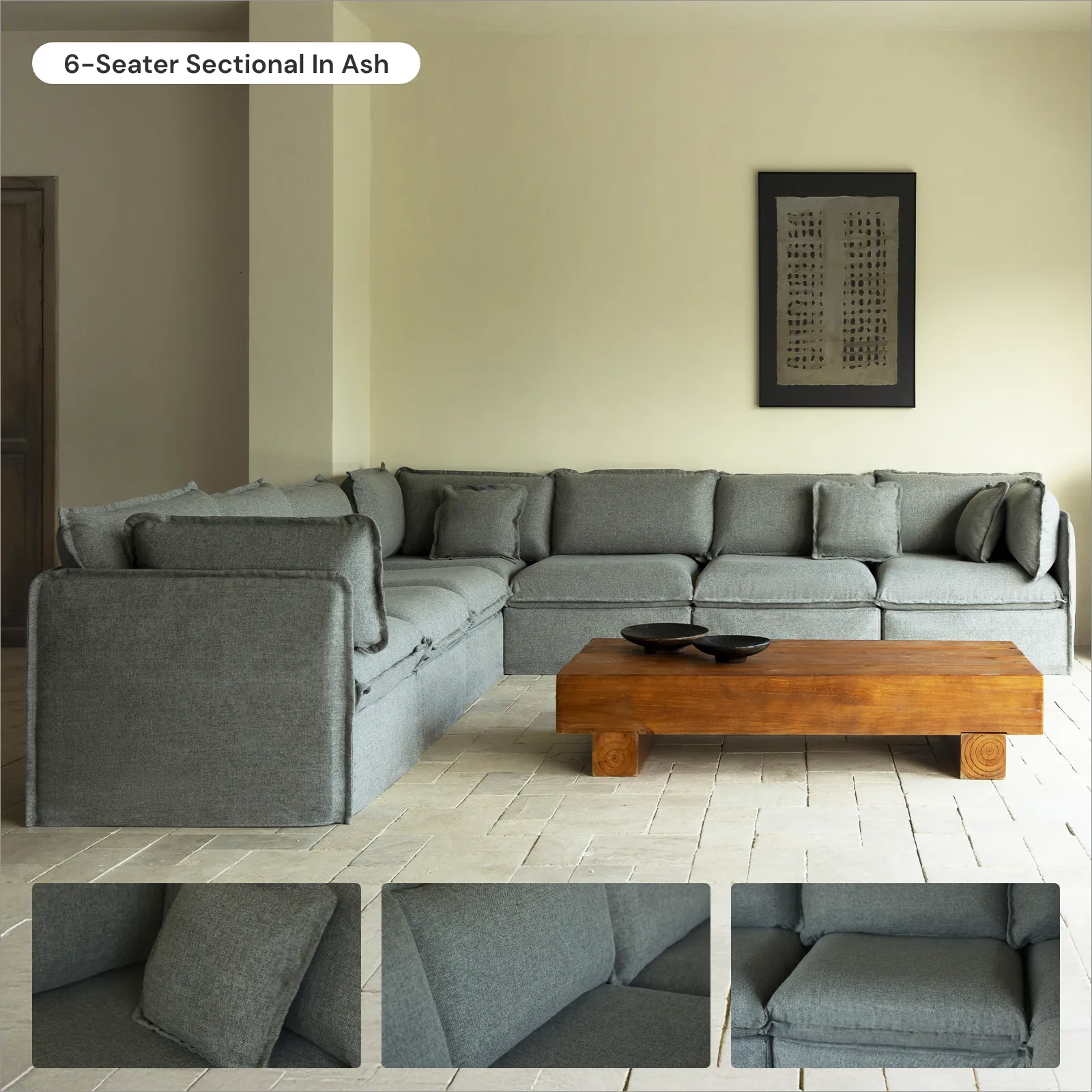 Modular Washable 2-Seater   Ottoman in Ash | Memorix  Seat | Contour Pillow