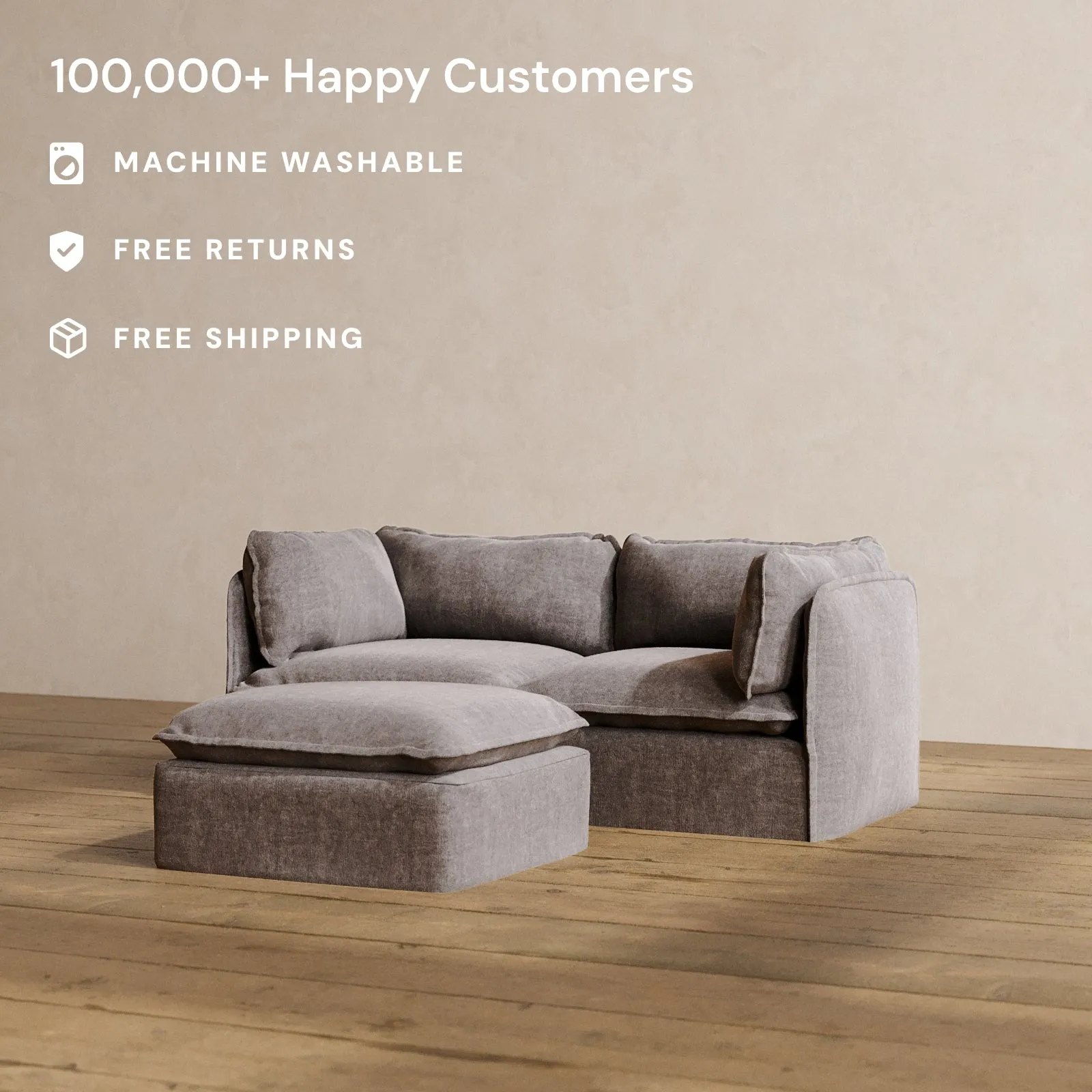 Modular Washable 2-Seater   Ottoman in Caviar | Memorix  Seat | Contour Pillow