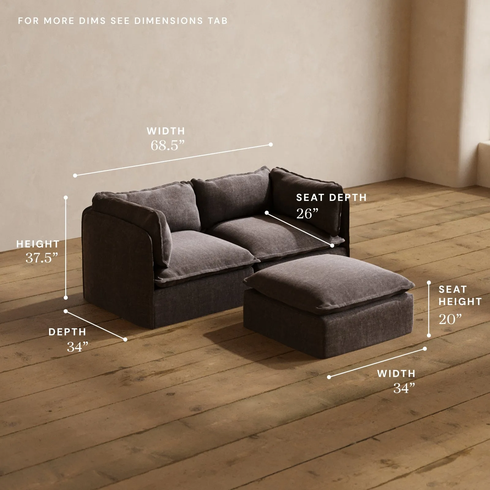 Modular Washable 2-Seater   Ottoman in Caviar | Memorix  Seat | Contour Pillow