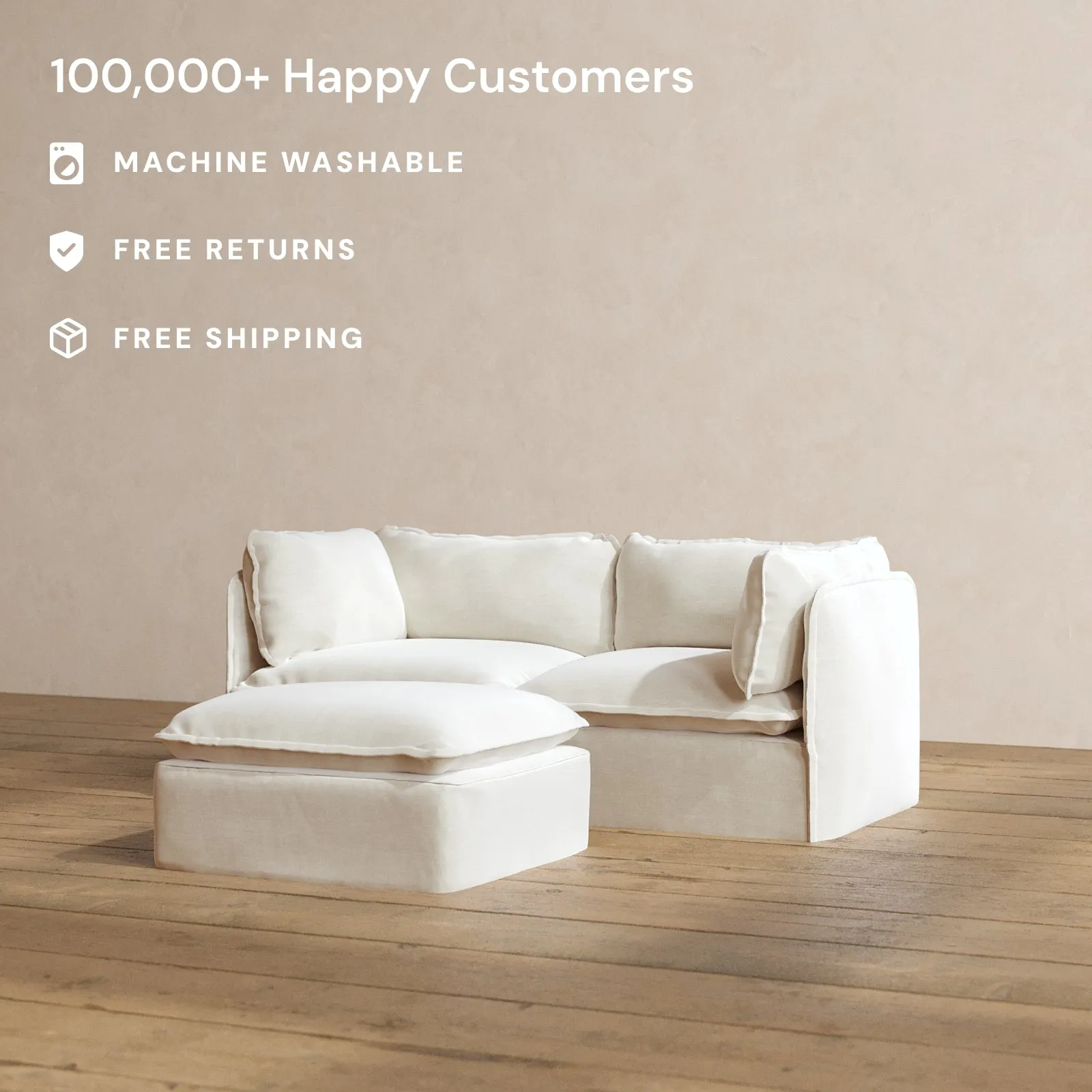 Modular Washable 2-Seater   Ottoman in Coco | Deluxe  Seat | Cloud Pillow