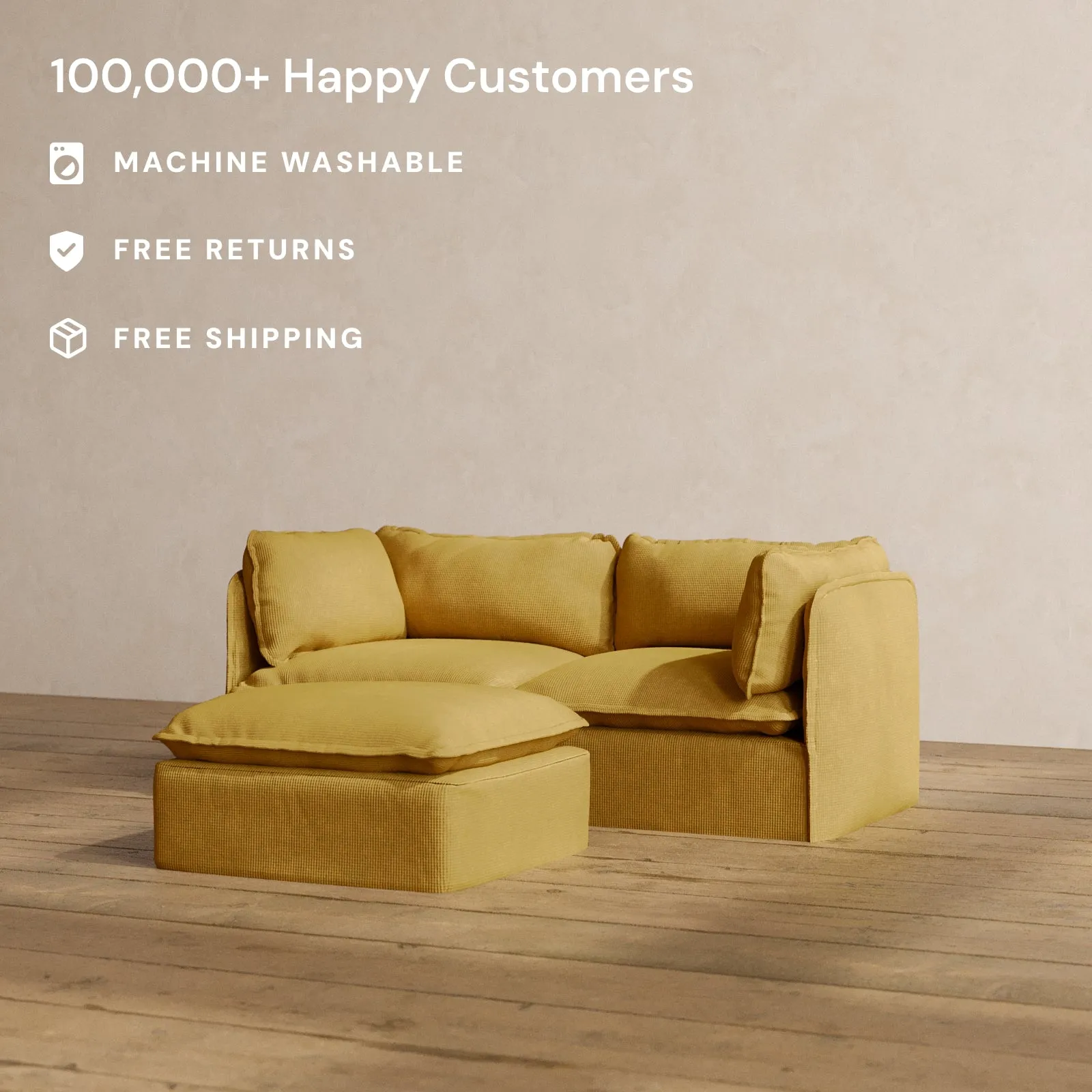 Modular Washable 2-Seater   Ottoman in Kiiro | Deluxe  Seat | Cloud Pillow