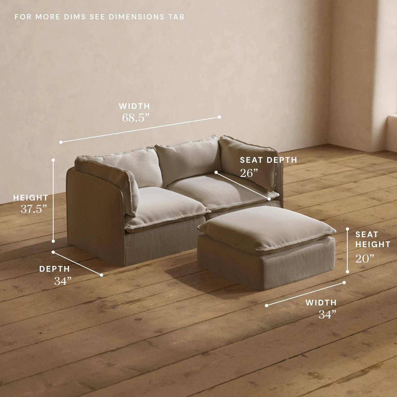 Modular Washable 2-Seater   Ottoman in Milk | Deluxe  Seat | Cloud Pillow
