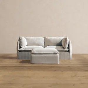 Modular Washable 2-Seater   Ottoman in Milk | Deluxe  Seat | Cloud Pillow