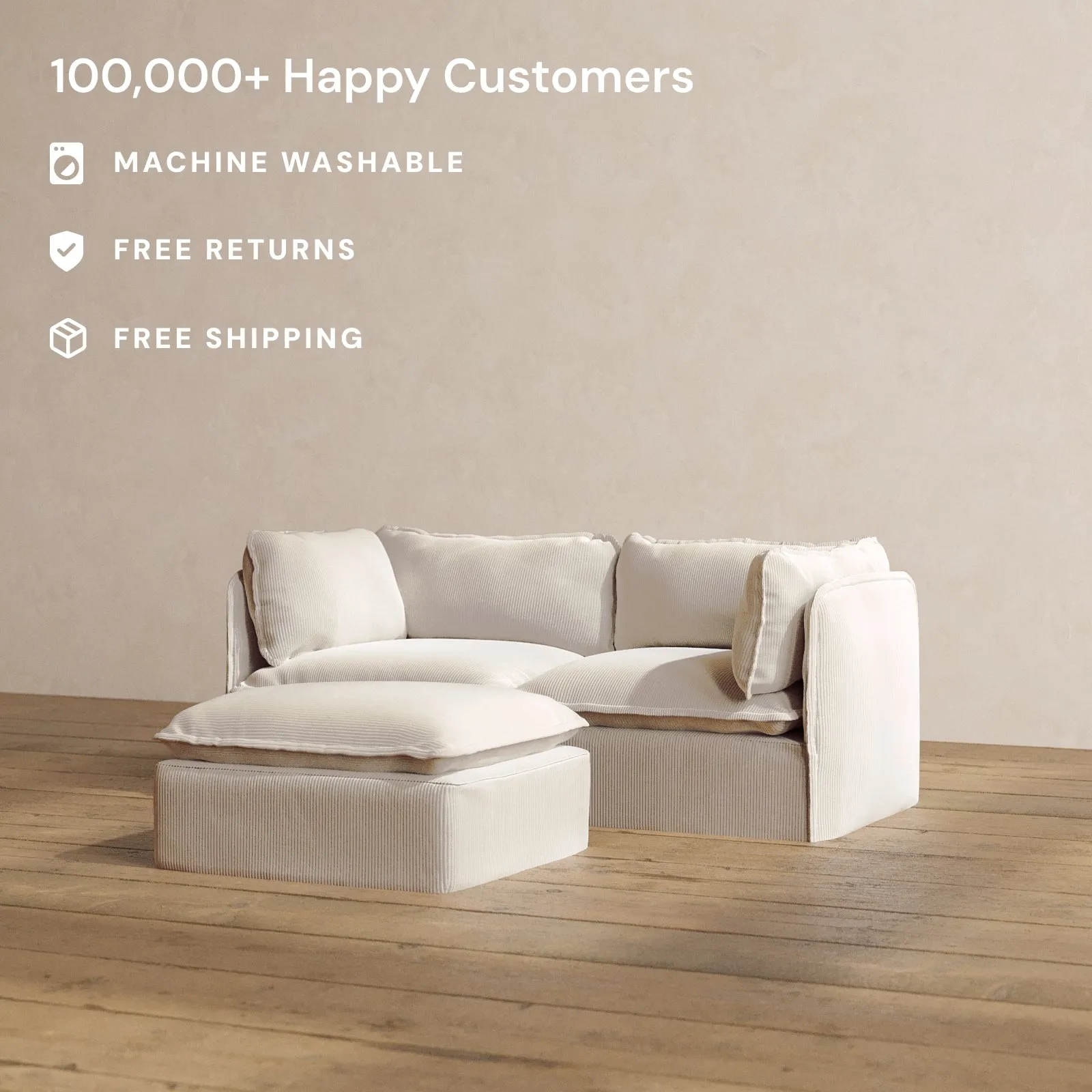 Modular Washable 2-Seater   Ottoman in Milk | Deluxe  Seat | Cloud Pillow