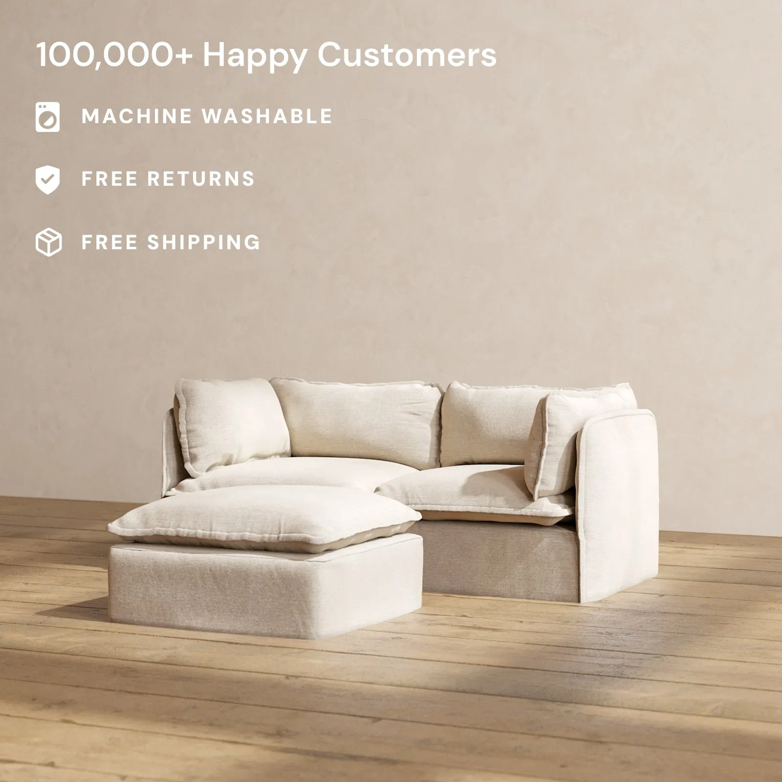 Modular Washable 2-Seater   Ottoman in Oat | Memorix  Seat | Contour Pillow