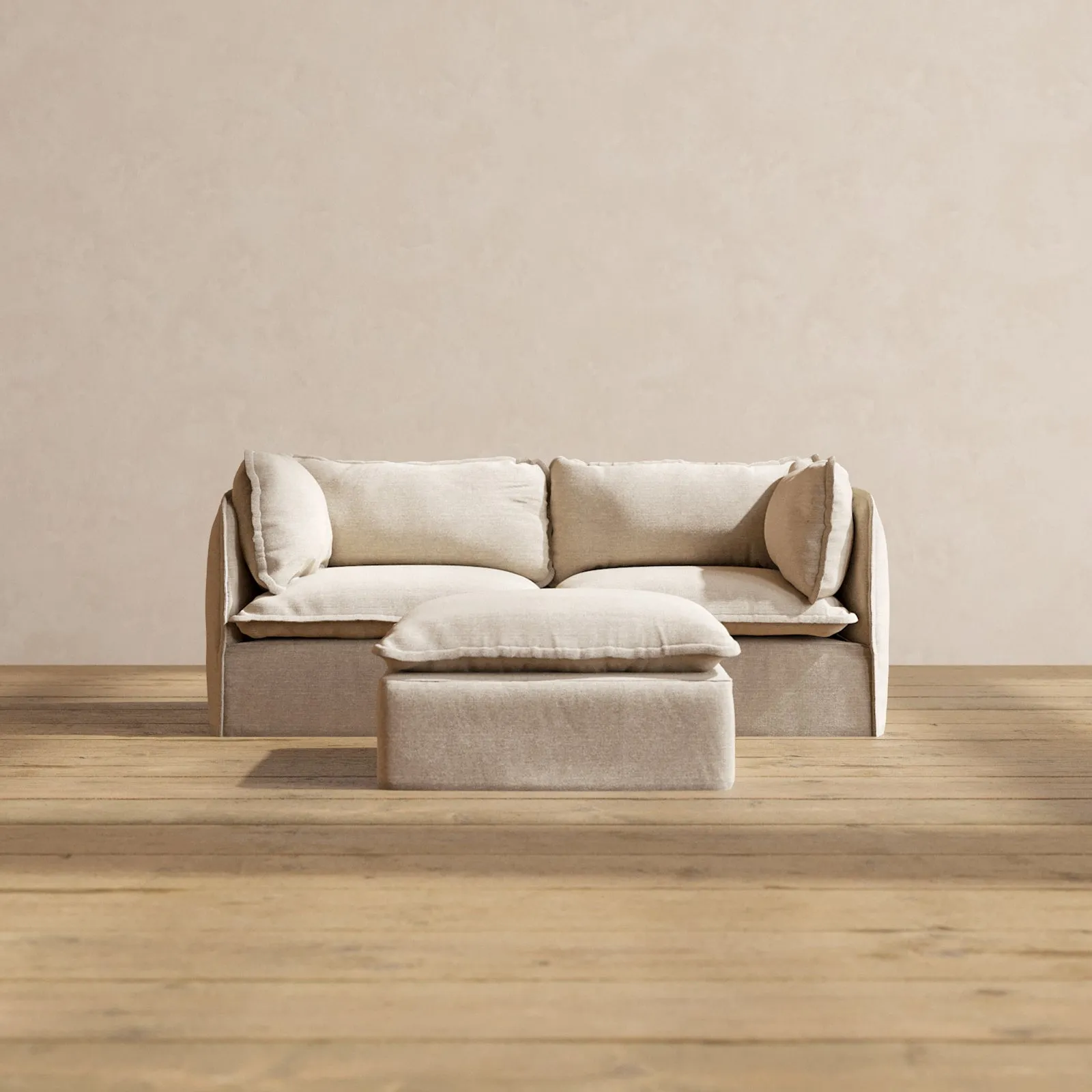 Modular Washable 2-Seater   Ottoman in Oat | Memorix  Seat | Contour Pillow