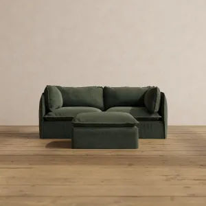 Modular Washable 2-Seater   Ottoman in Olivine | Deluxe  Seat | Cloud Pillow