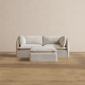 Modular Washable 2-Seater   Ottoman in Powder | Deluxe  Seat | Cloud Pillow