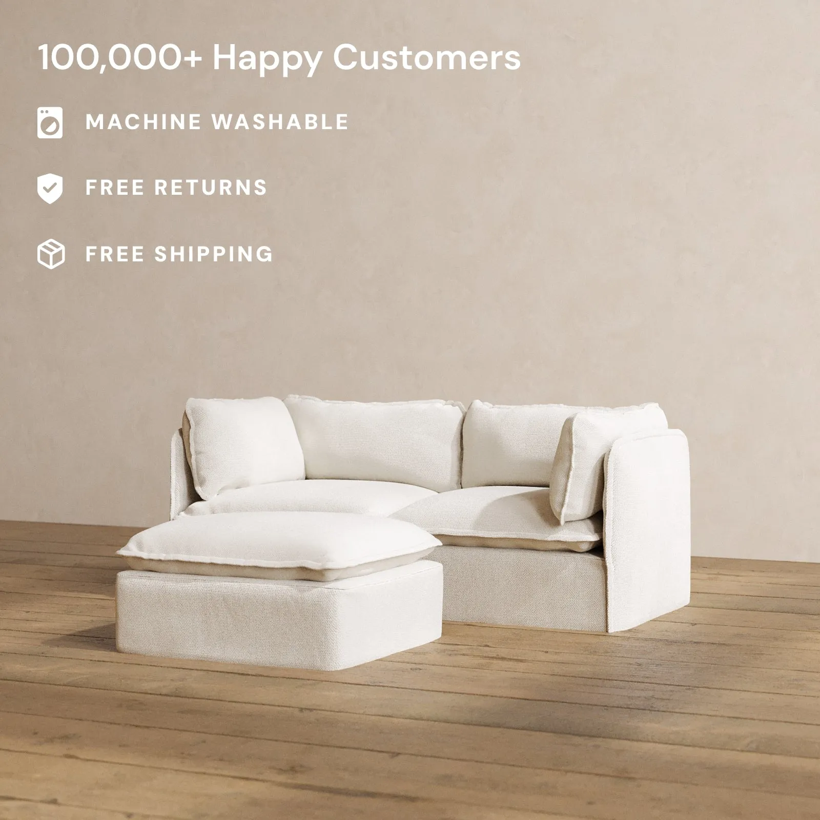 Modular Washable 2-Seater   Ottoman in Powder | Deluxe  Seat | Cloud Pillow