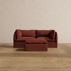 Modular Washable 2-Seater   Ottoman in Rust | Deluxe  Seat | Cloud Pillow