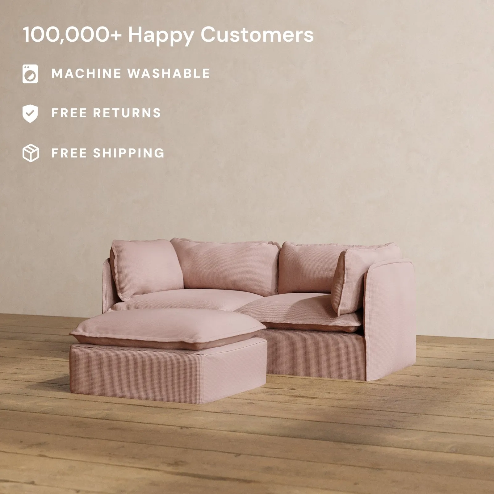 Modular Washable 2-Seater   Ottoman in Sakura | Deluxe  Seat | Cloud Pillow