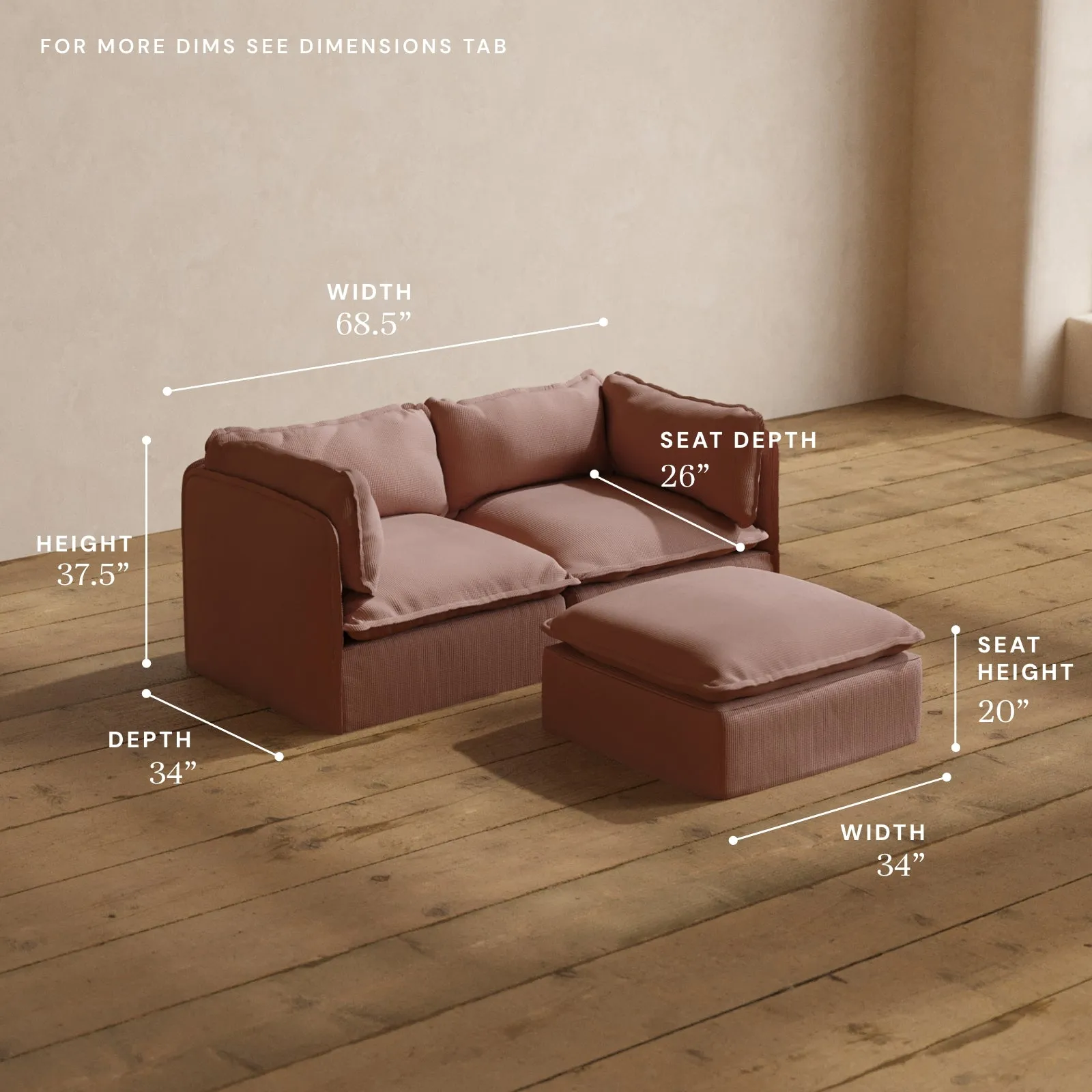 Modular Washable 2-Seater   Ottoman in Sakura | Memorix  Seat | Contour Pillow