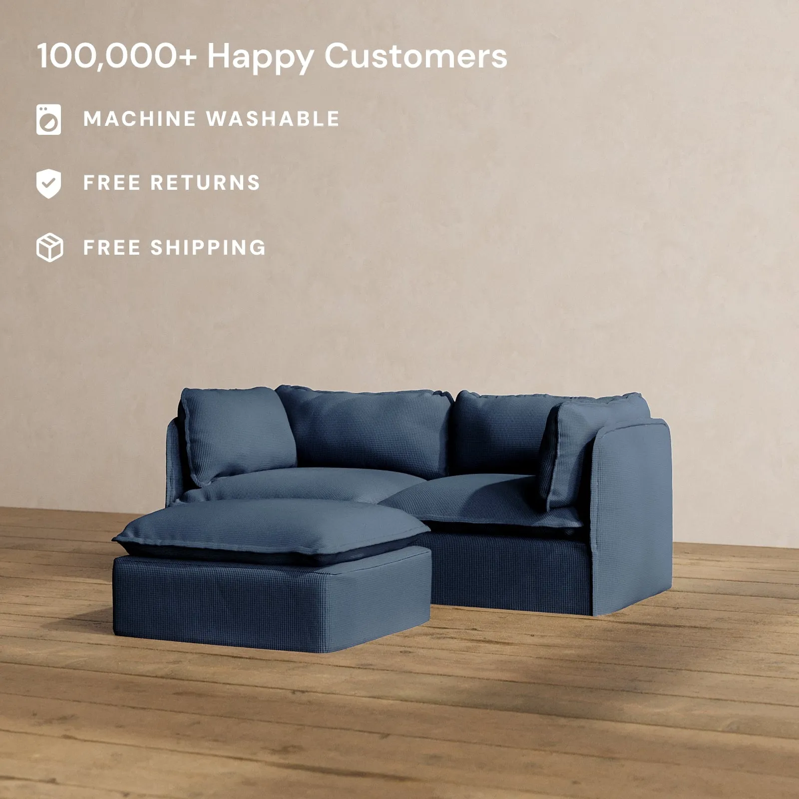 Modular Washable 2-Seater   Ottoman in Sumi | Deluxe  Seat | Cloud Pillow