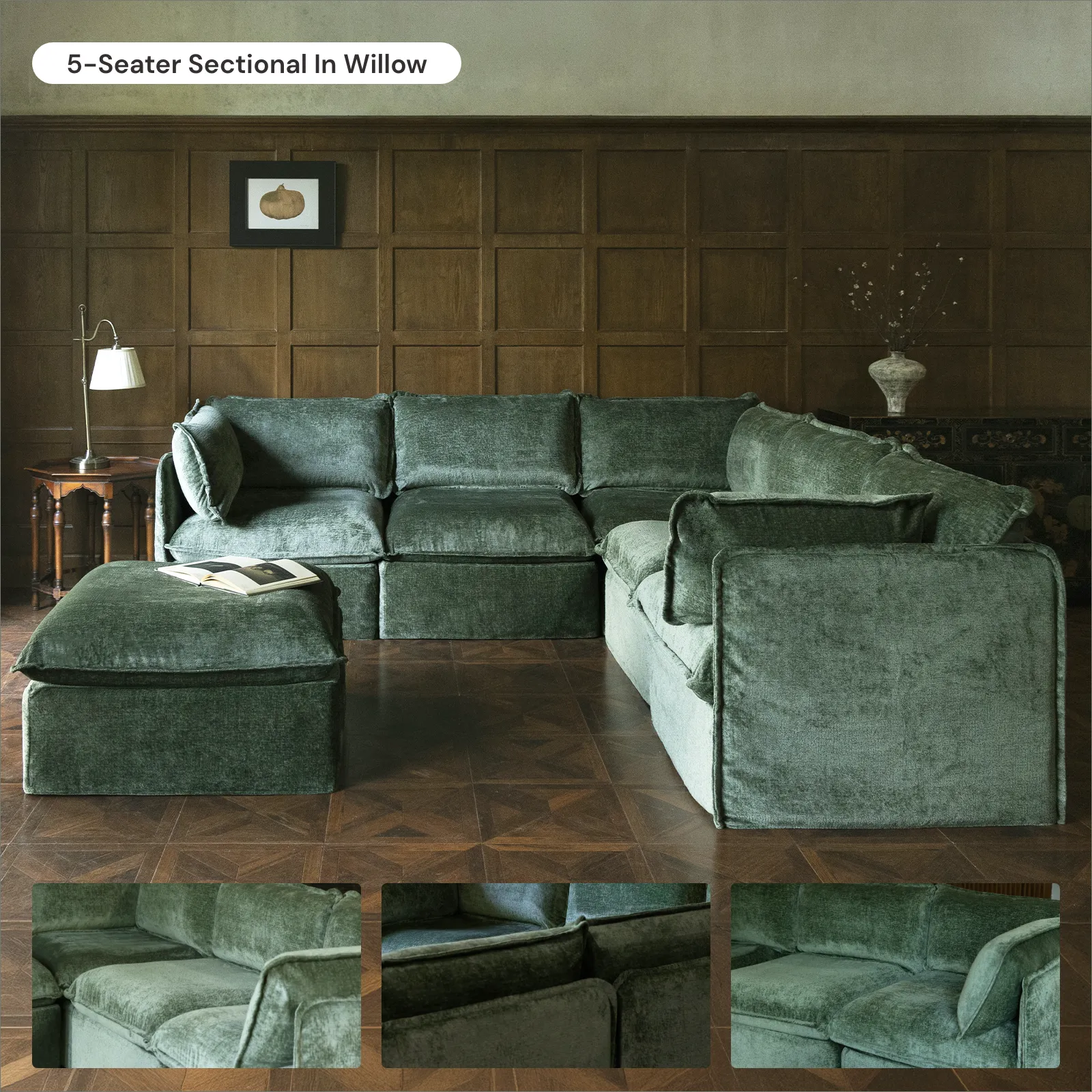 Modular Washable 2-Seater   Ottoman in Willow | Memorix  Seat | Contour Pillow