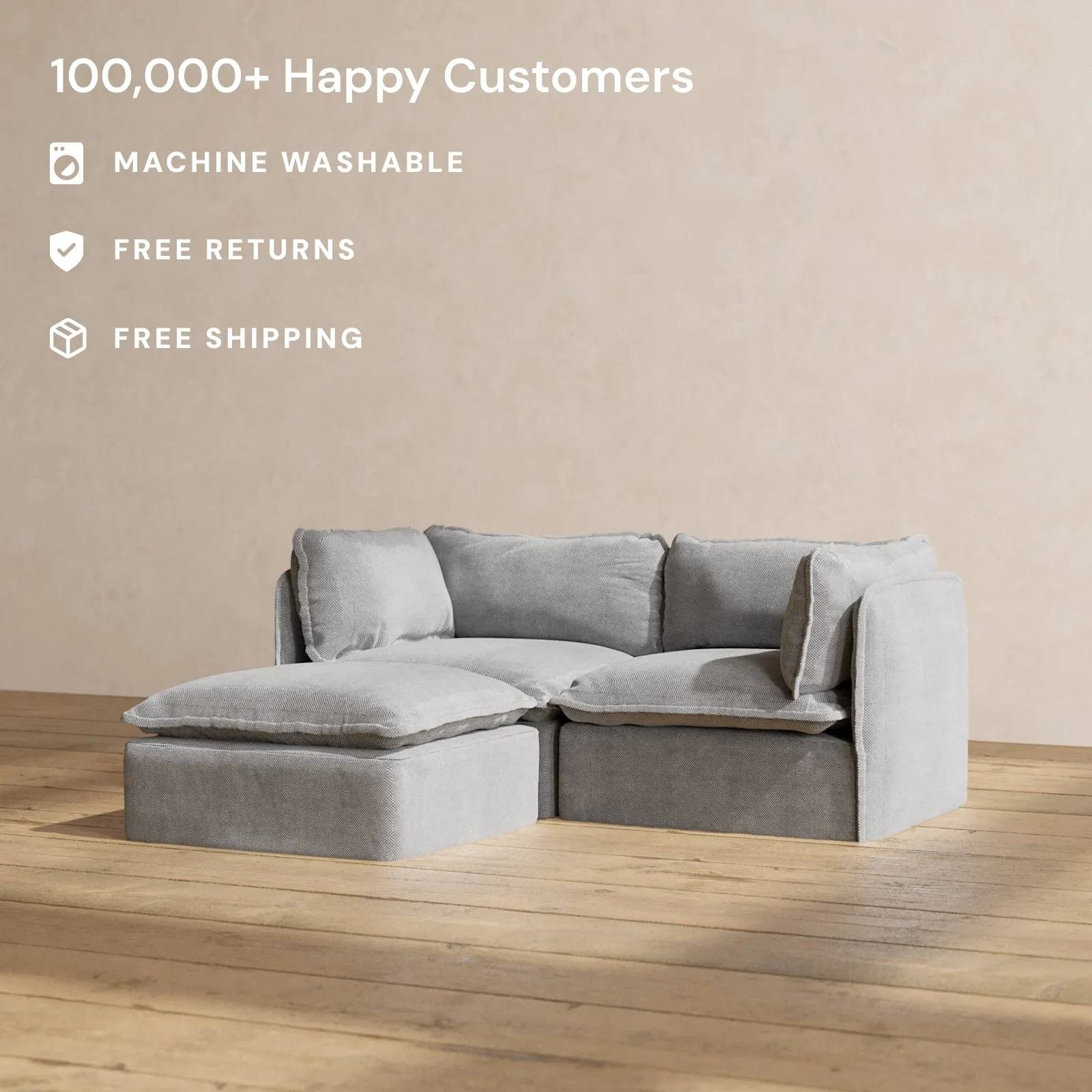 Modular Washable 2-Seater Sectional in Ash | Memorix  Seat | Contour Pillow