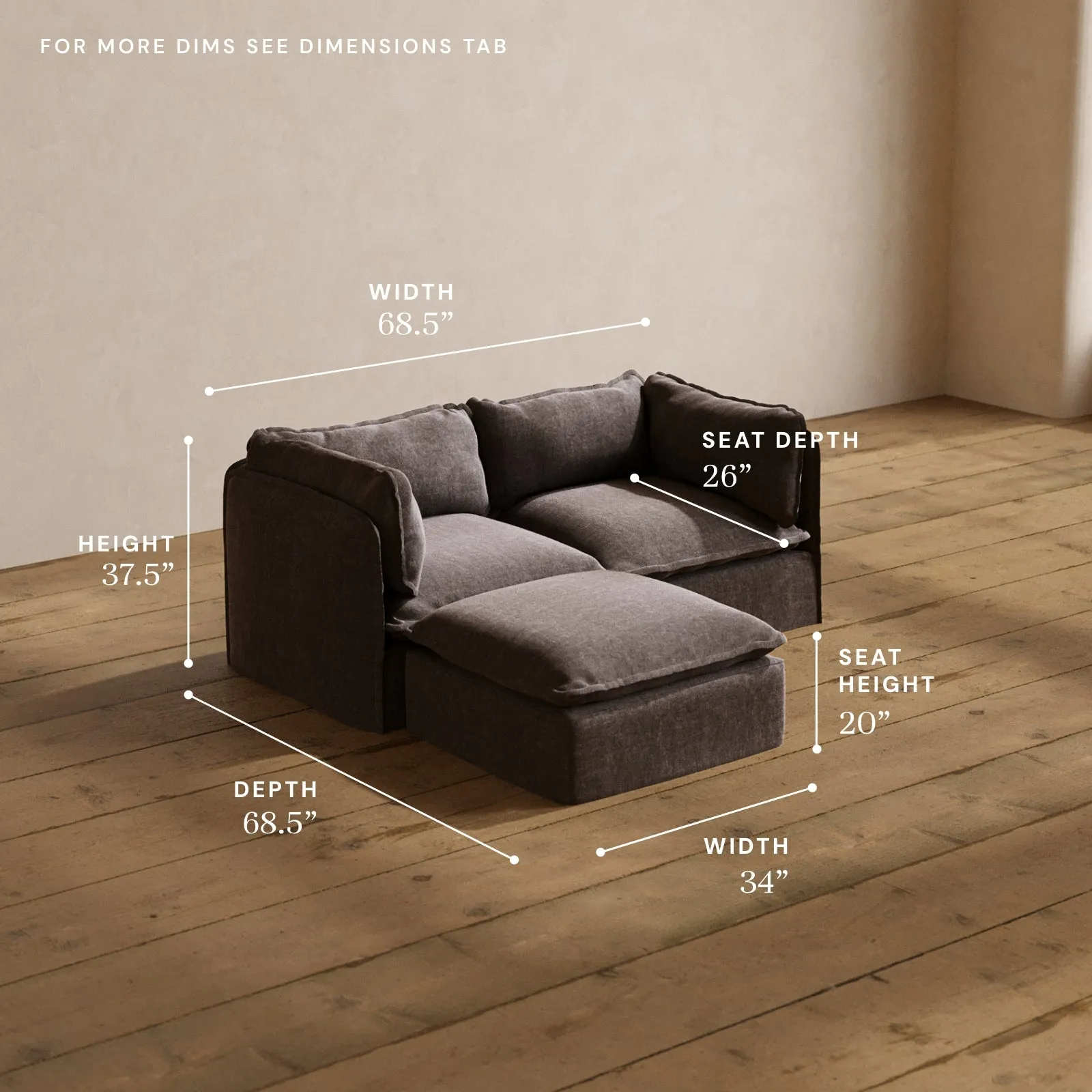 Modular Washable 2-Seater Sectional in Caviar | Deluxe  Seat | Cloud Pillow