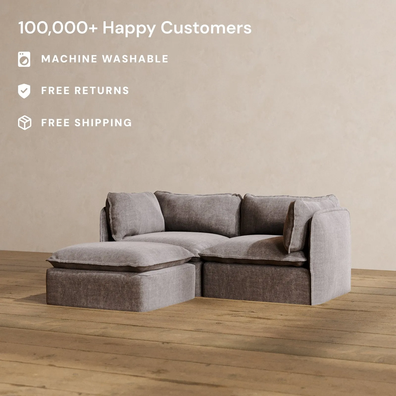 Modular Washable 2-Seater Sectional in Caviar | Deluxe  Seat | Cloud Pillow