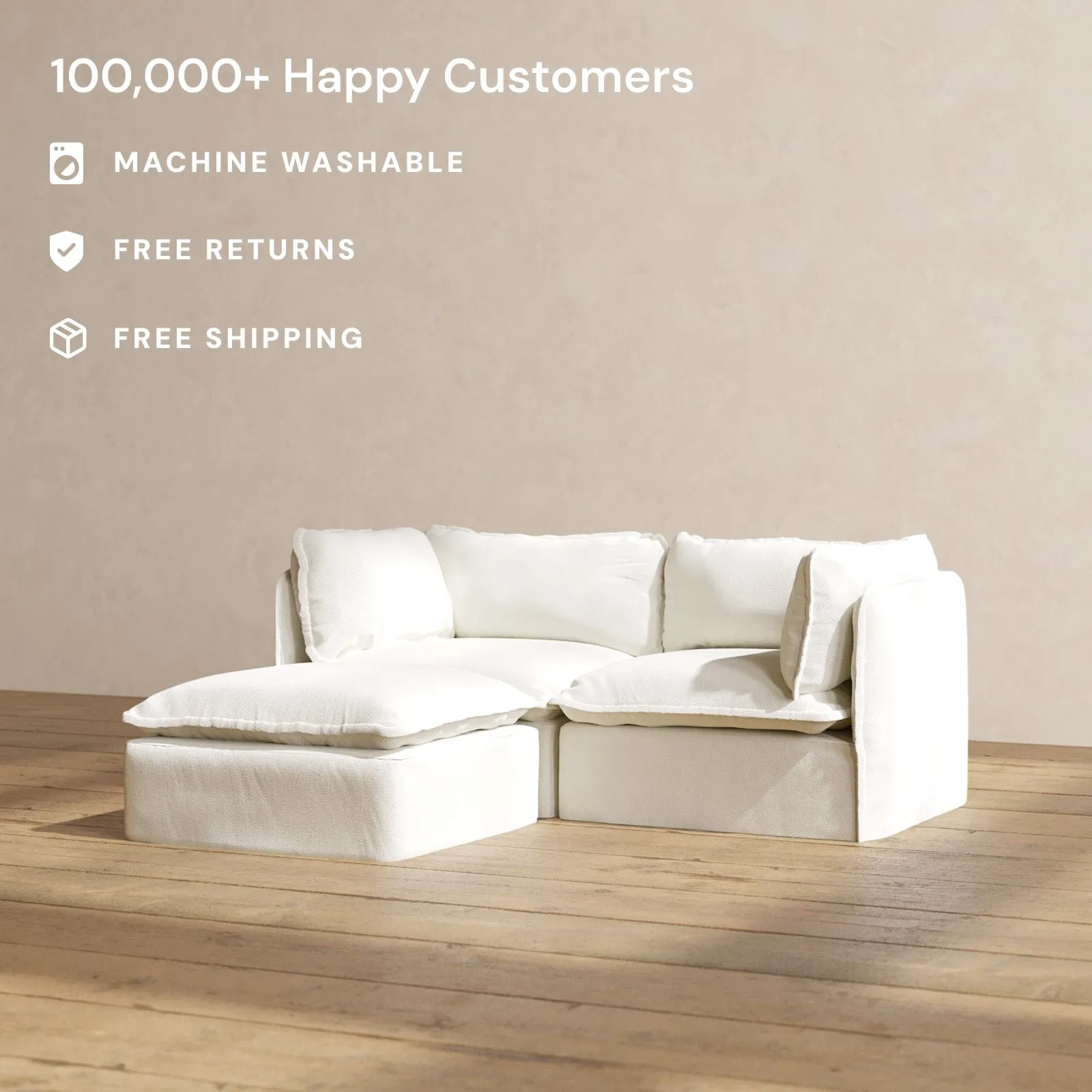 Modular Washable 2-Seater Sectional in Eggshell | Memorix  Seat | Contour Pillow