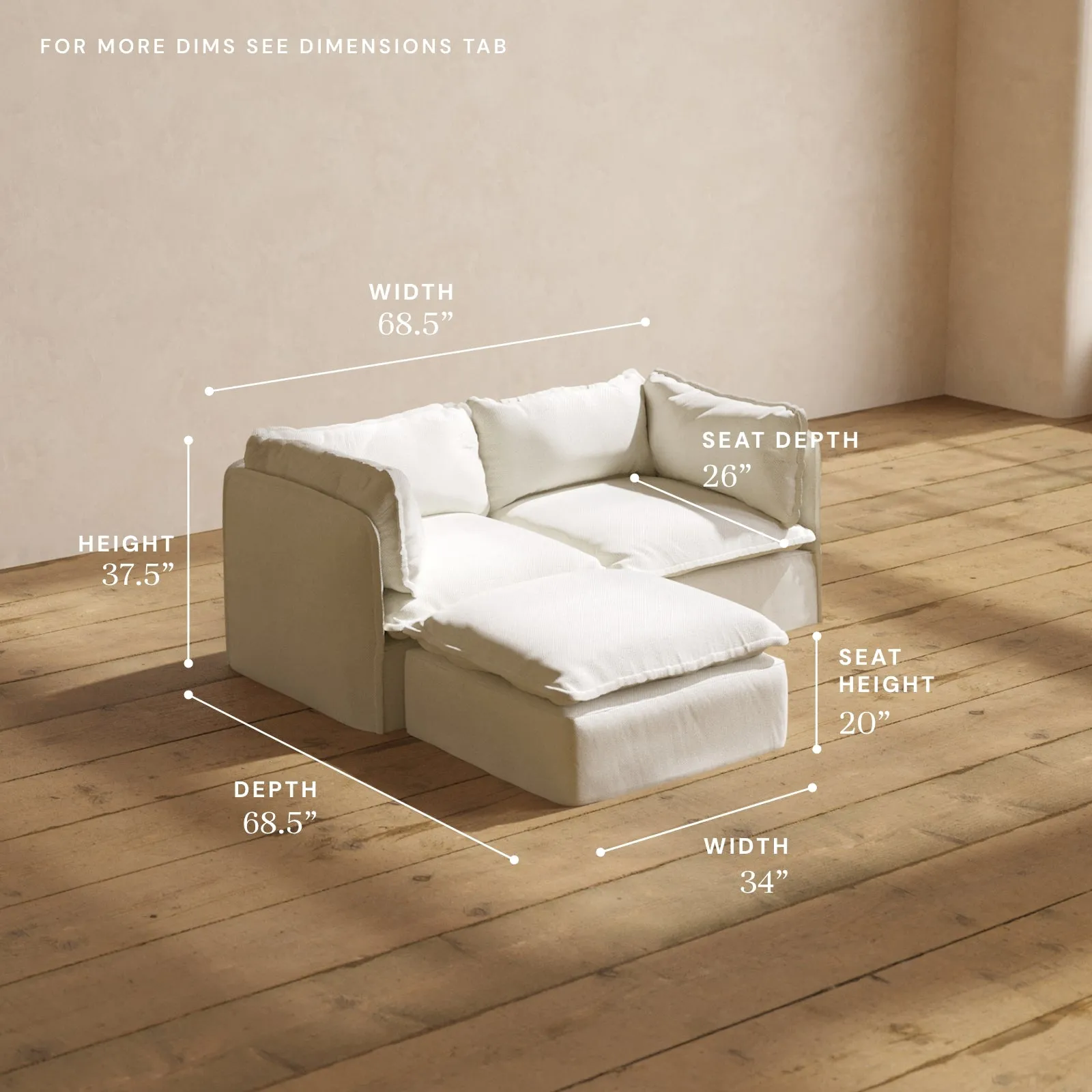 Modular Washable 2-Seater Sectional in Eggshell | Memorix  Seat | Contour Pillow