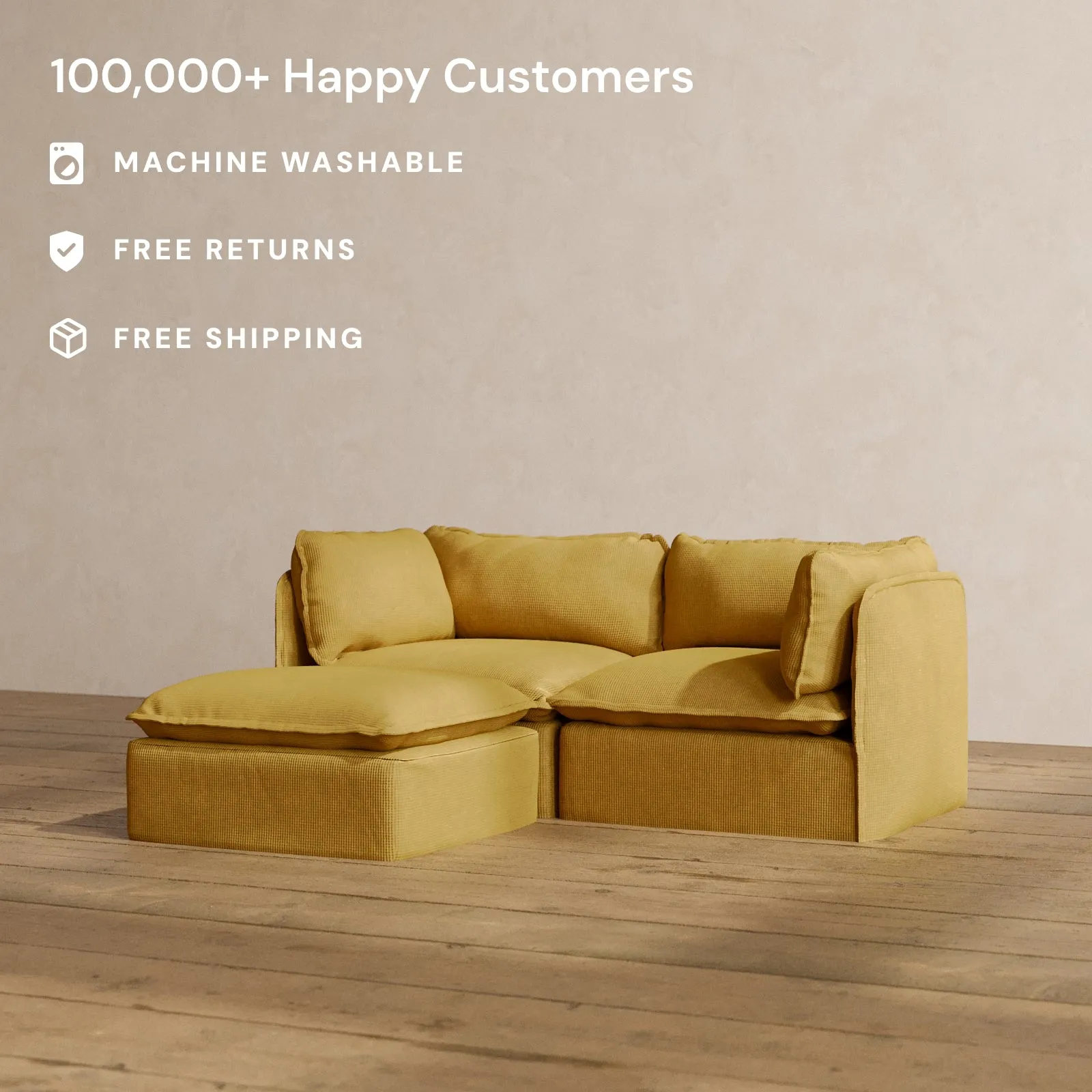 Modular Washable 2-Seater Sectional in Kiiro | Memorix  Seat | Contour Pillow