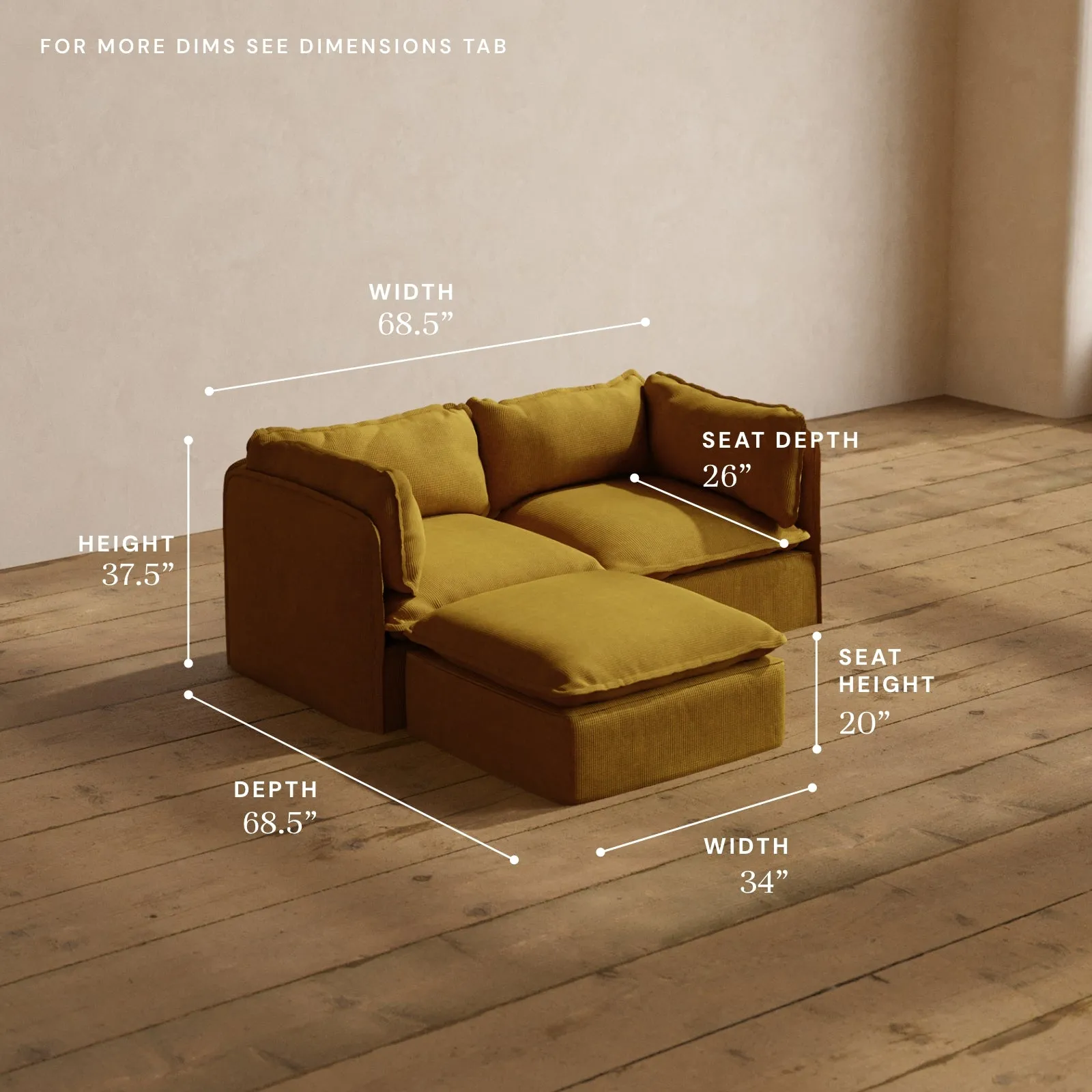Modular Washable 2-Seater Sectional in Kiiro | Memorix  Seat | Contour Pillow