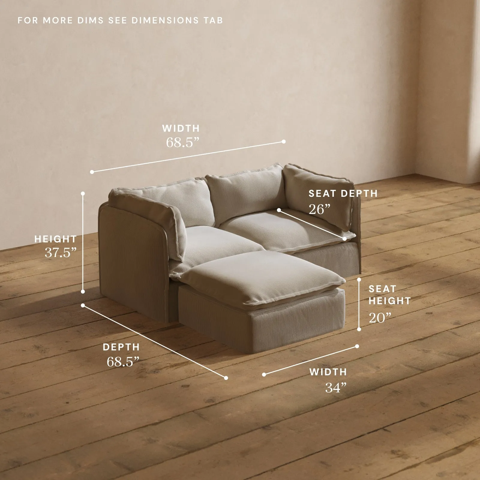 Modular Washable 2-Seater Sectional in Milk | Deluxe  Seat | Cloud Pillow