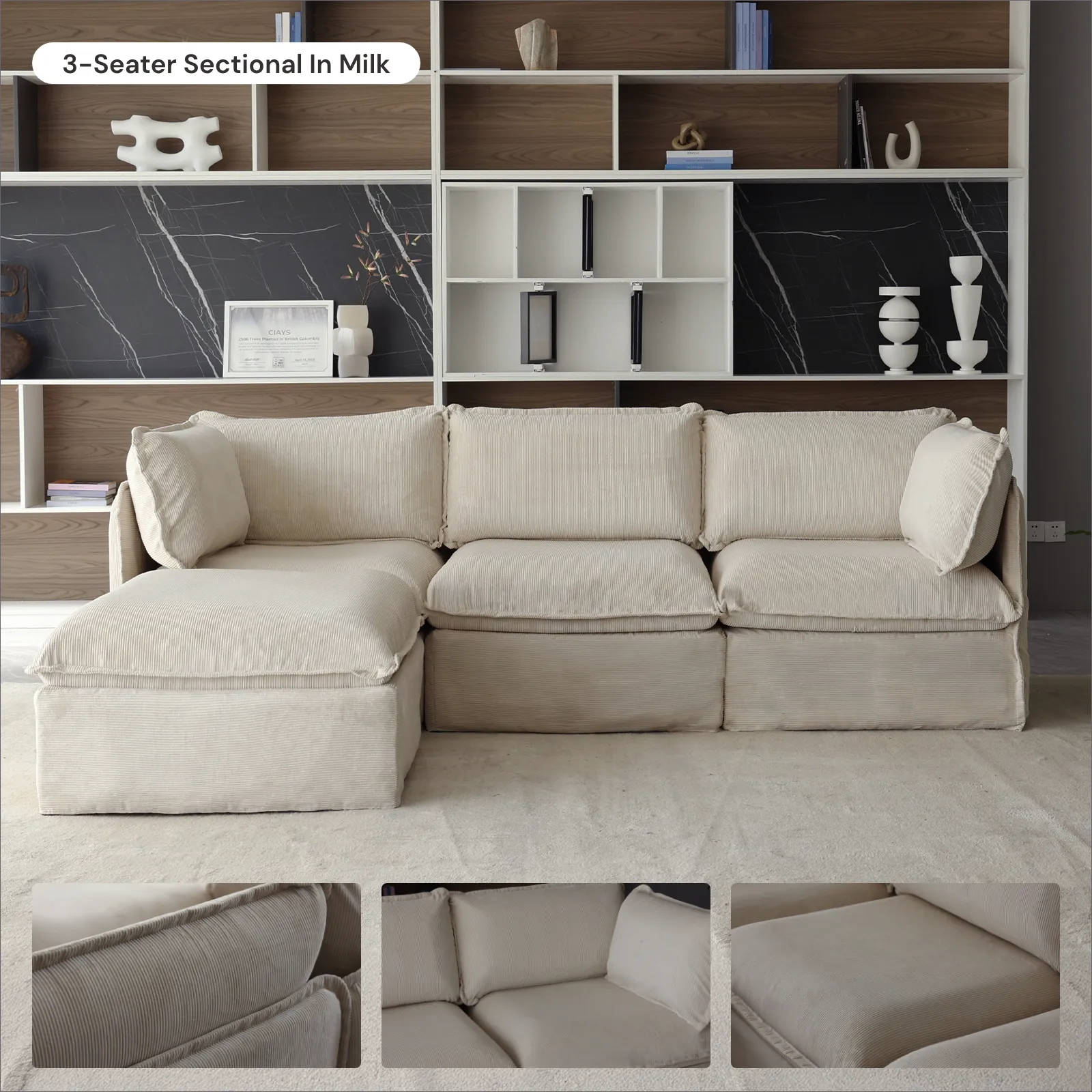 Modular Washable 2-Seater Sectional in Milk | Deluxe  Seat | Cloud Pillow