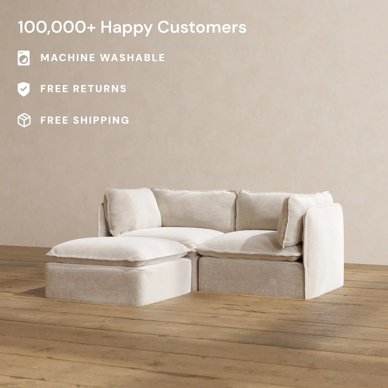Modular Washable 2-Seater Sectional in Mist | Memorix  Seat | Contour Pillow