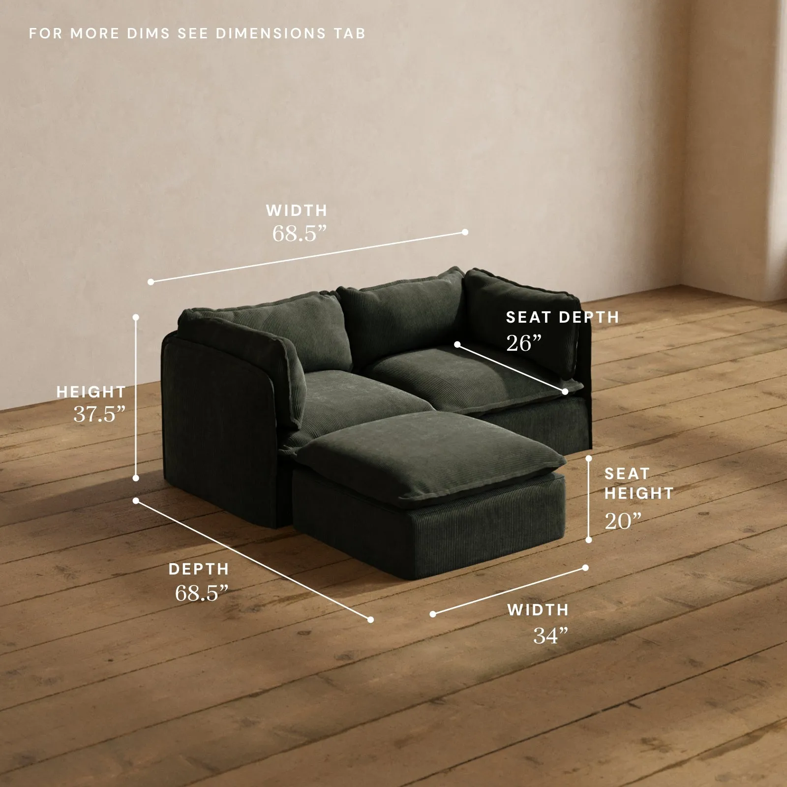 Modular Washable 2-Seater Sectional in Olivine | Memorix  Seat | Contour Pillow
