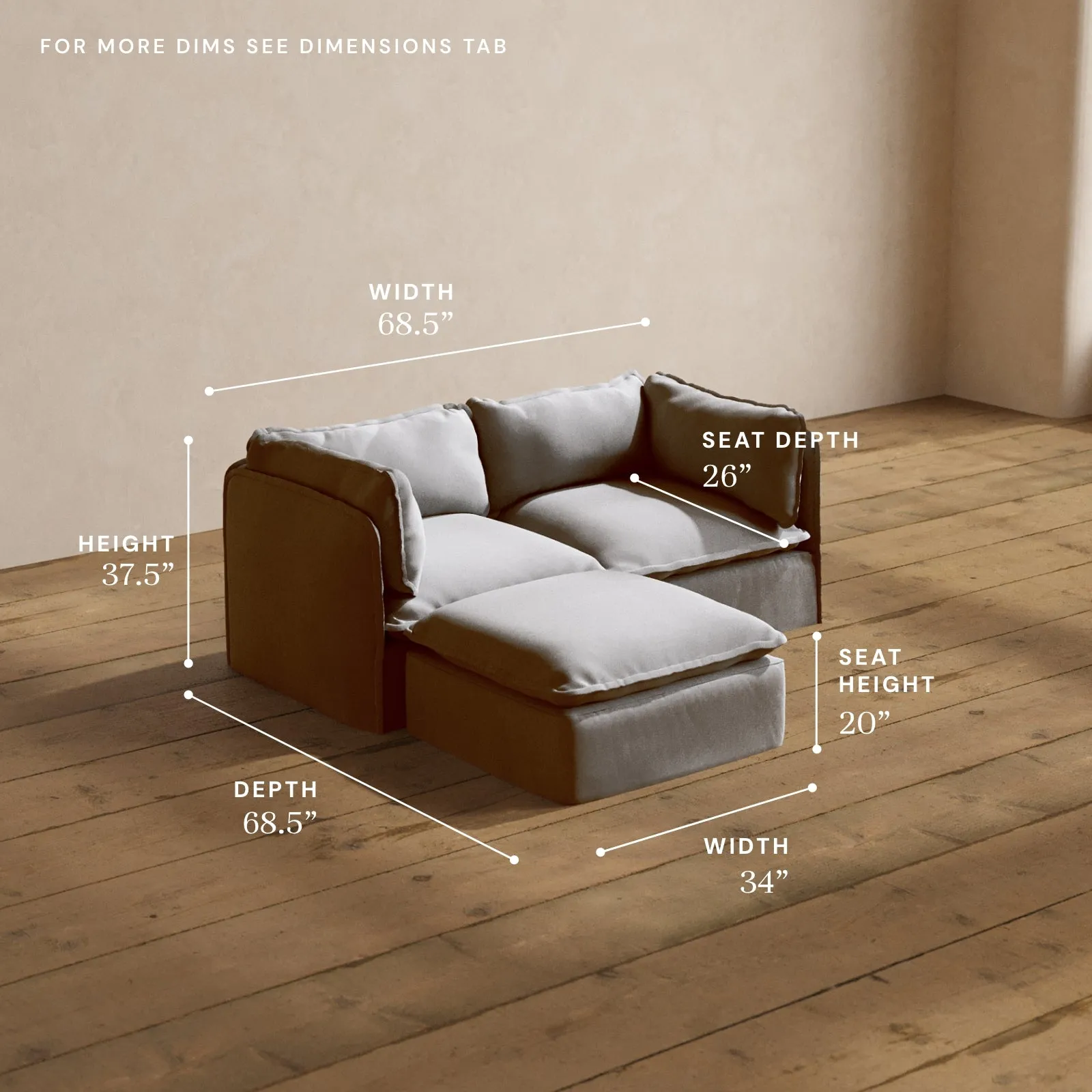Modular Washable 2-Seater Sectional in Pumice | Memorix  Seat | Contour Pillow