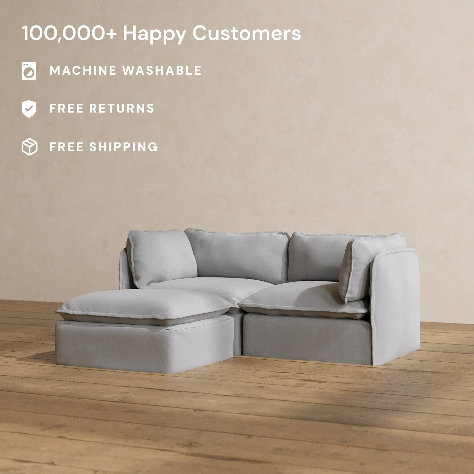 Modular Washable 2-Seater Sectional in Pumice | Memorix  Seat | Contour Pillow