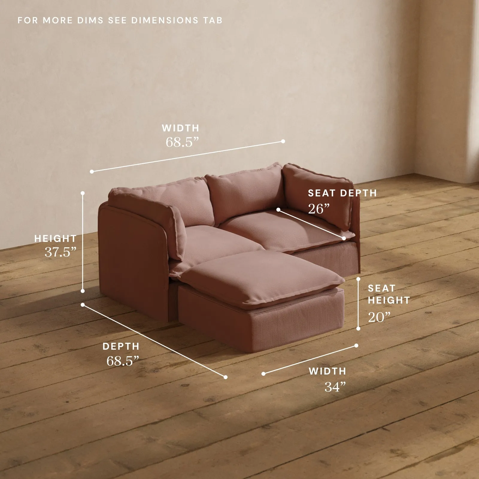 Modular Washable 2-Seater Sectional in Sakura | Deluxe  Seat | Cloud Pillow