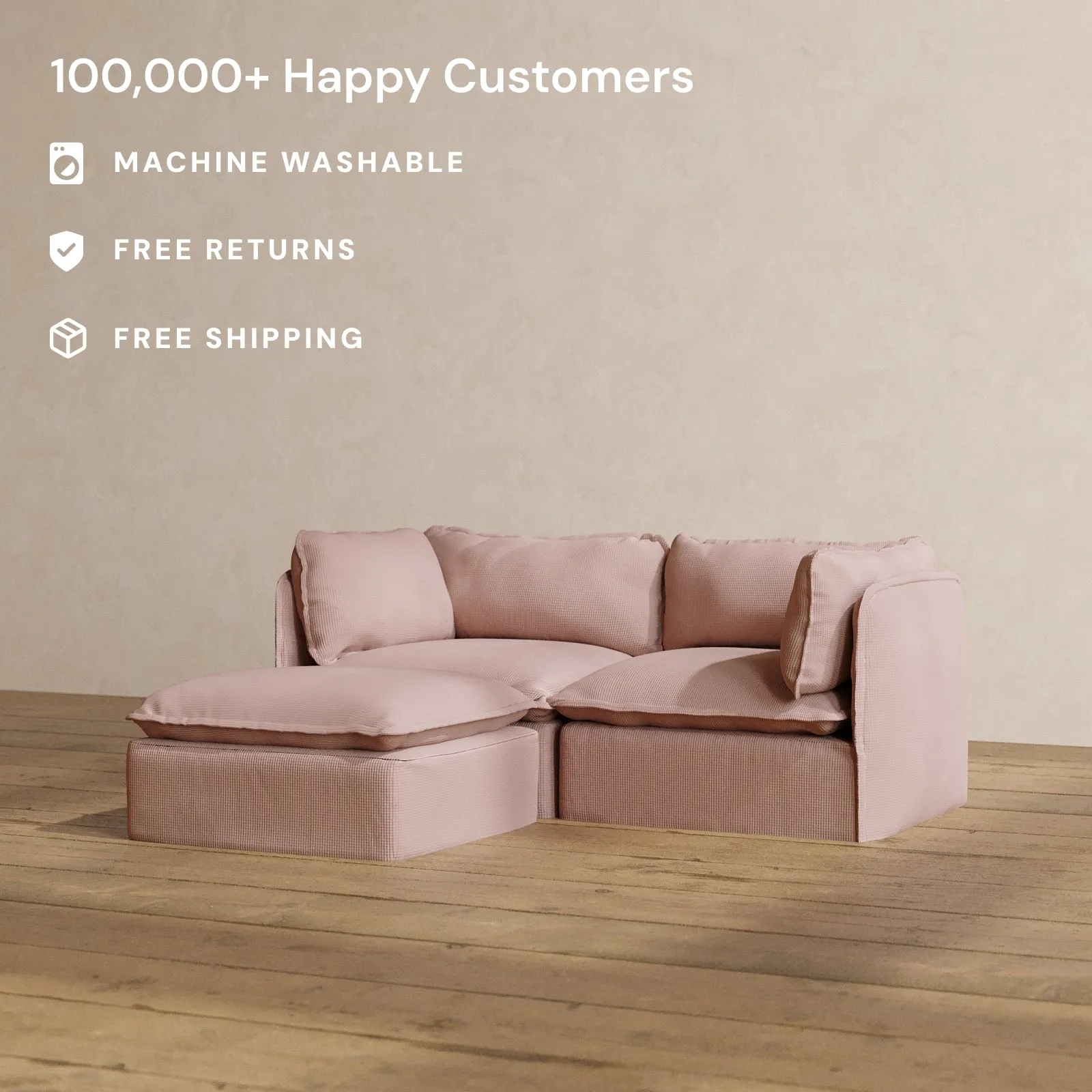 Modular Washable 2-Seater Sectional in Sakura | Deluxe  Seat | Cloud Pillow