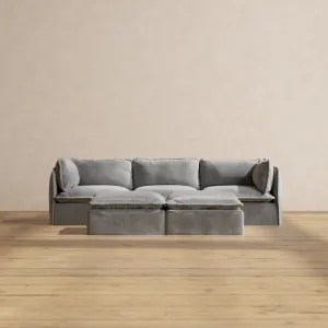 Modular Washable 3-Seater   Bench Ottoman in Ash | Memorix  Seat | Contour Pillow