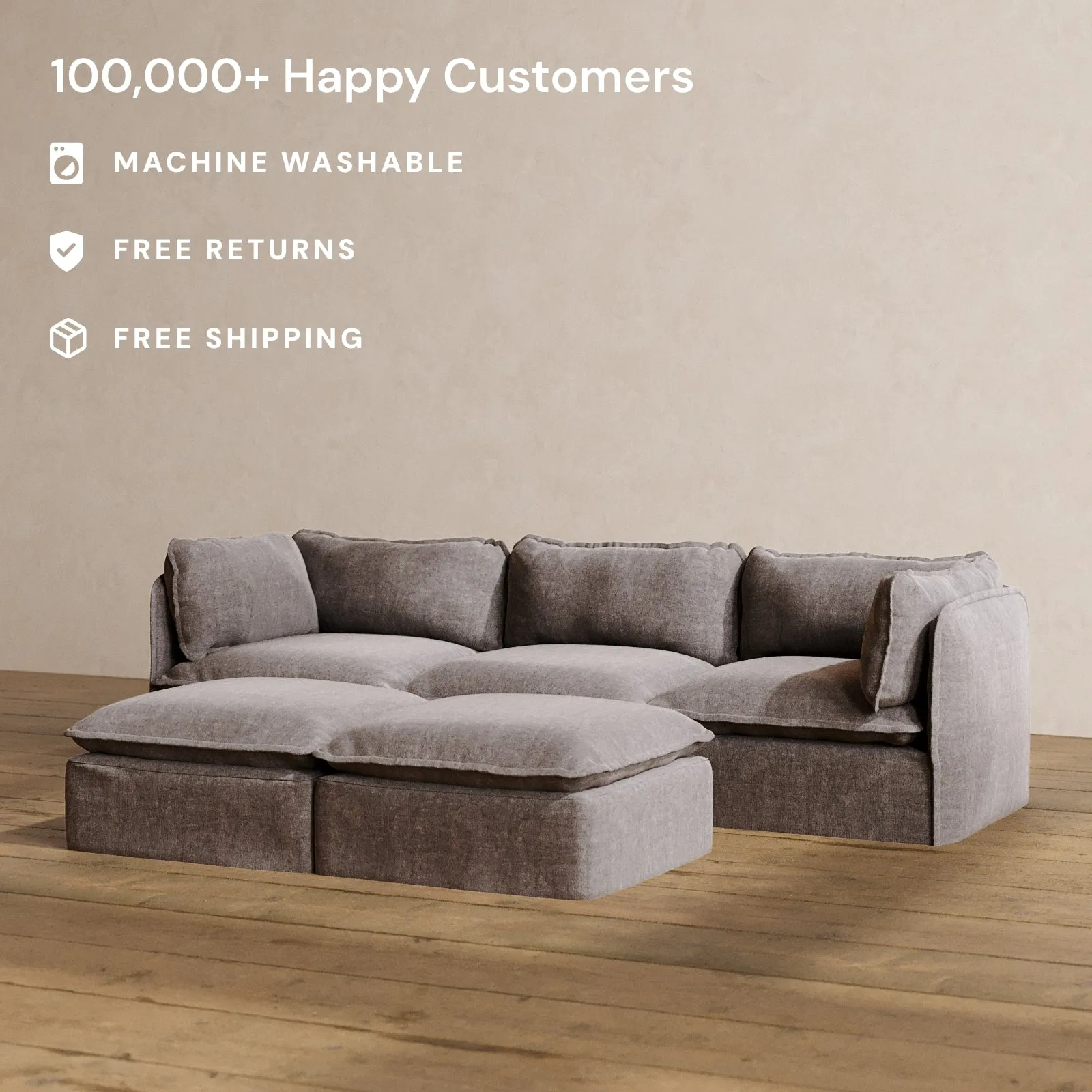 Modular Washable 3-Seater   Bench Ottoman in Caviar | Memorix  Seat | Contour Pillow