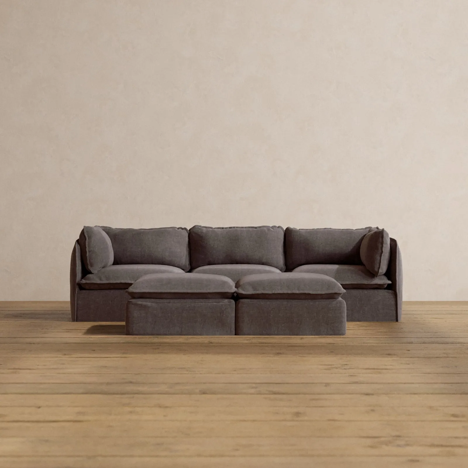 Modular Washable 3-Seater   Bench Ottoman in Caviar | Memorix  Seat | Contour Pillow