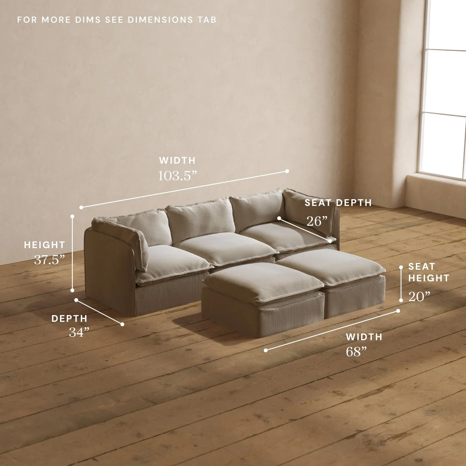Modular Washable 3-Seater   Bench Ottoman in Milk | Memorix  Seat | Contour Pillow