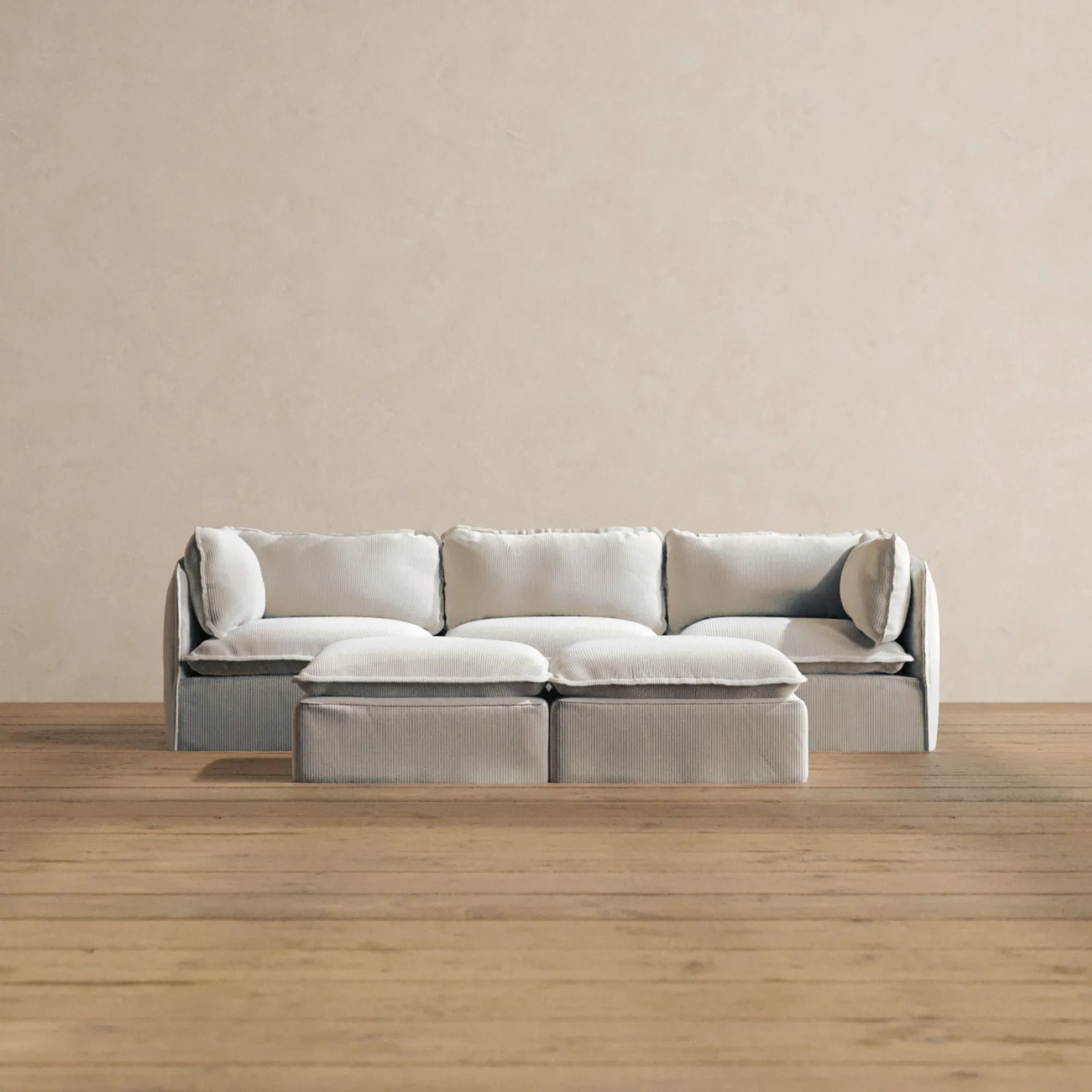 Modular Washable 3-Seater   Bench Ottoman in Milk | Memorix  Seat | Contour Pillow
