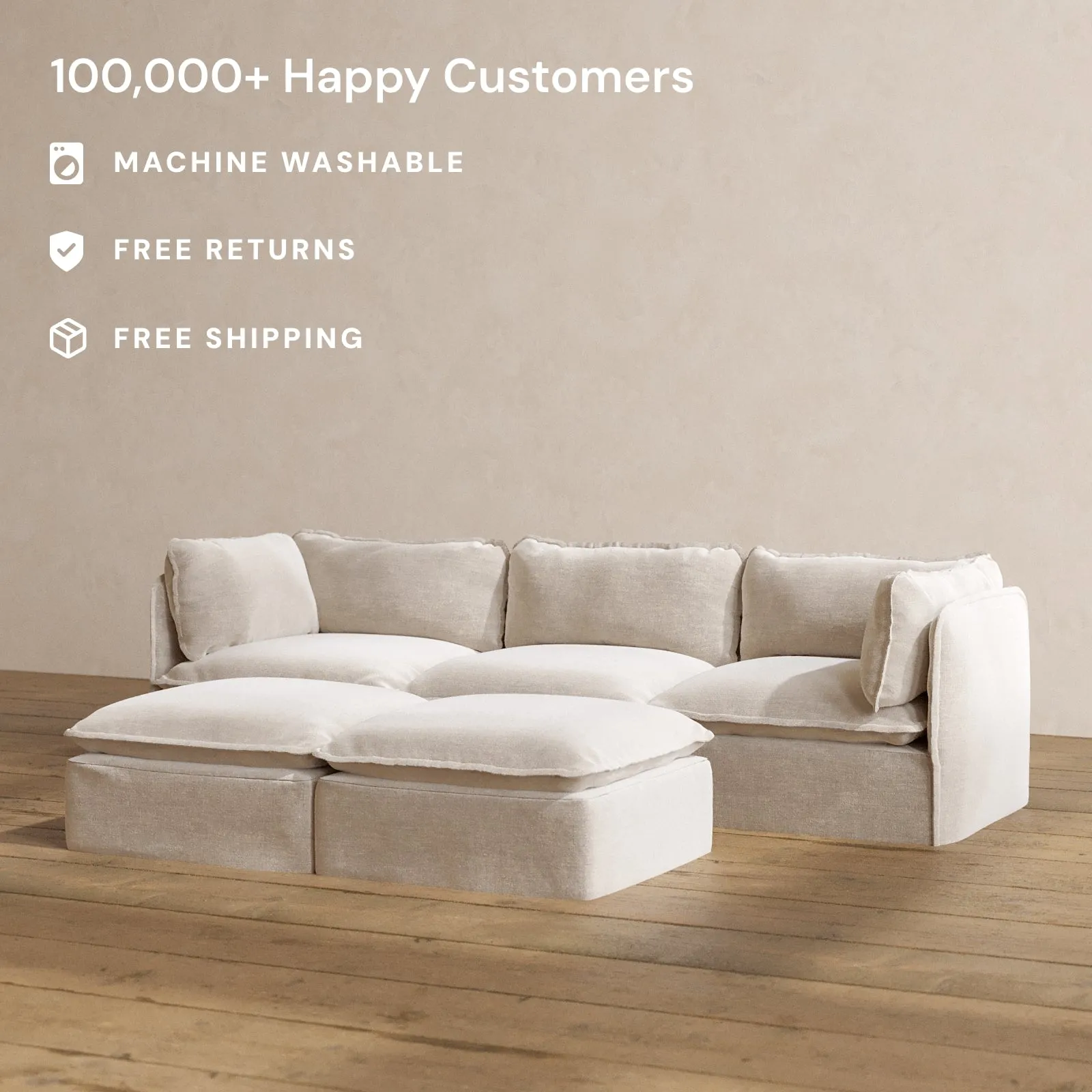 Modular Washable 3-Seater   Bench Ottoman in Mist | Memorix  Seat | Contour Pillow