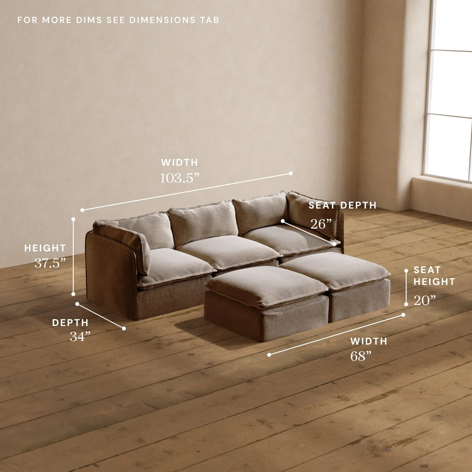 Modular Washable 3-Seater   Bench Ottoman in Mist | Memorix  Seat | Contour Pillow