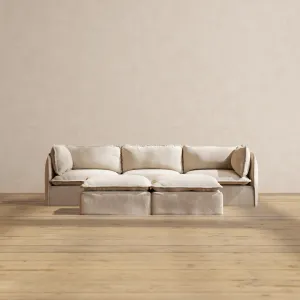 Modular Washable 3-Seater   Bench Ottoman in Oat | Memorix  Seat | Contour Pillow