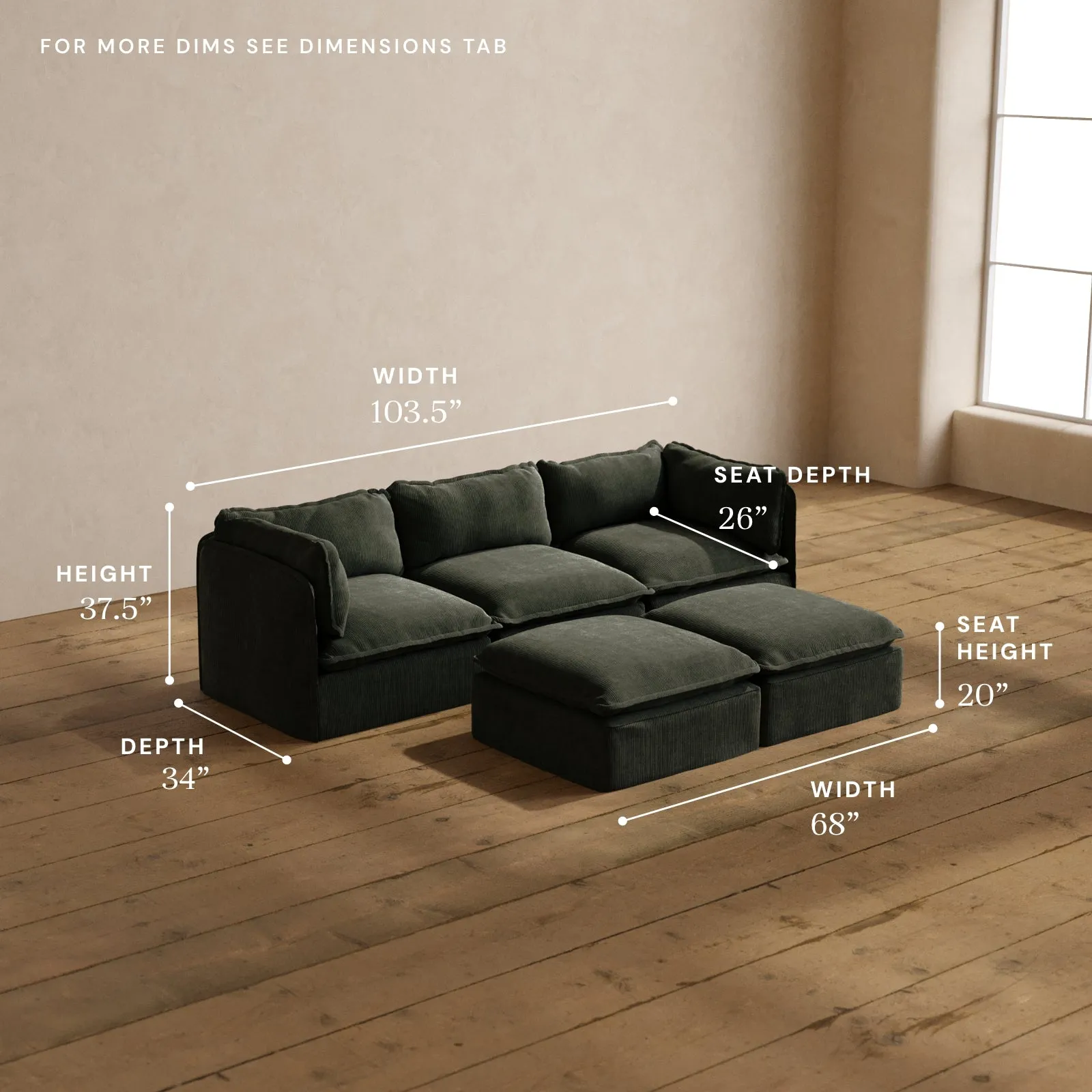 Modular Washable 3-Seater   Bench Ottoman in Olivine | Memorix  Seat | Contour Pillow