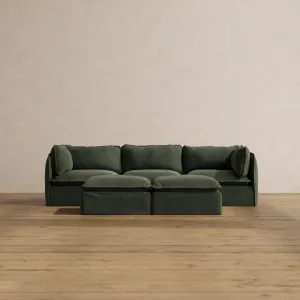 Modular Washable 3-Seater   Bench Ottoman in Olivine | Memorix  Seat | Contour Pillow