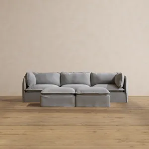 Modular Washable 3-Seater   Bench Ottoman in Pumice | Memorix  Seat | Contour Pillow